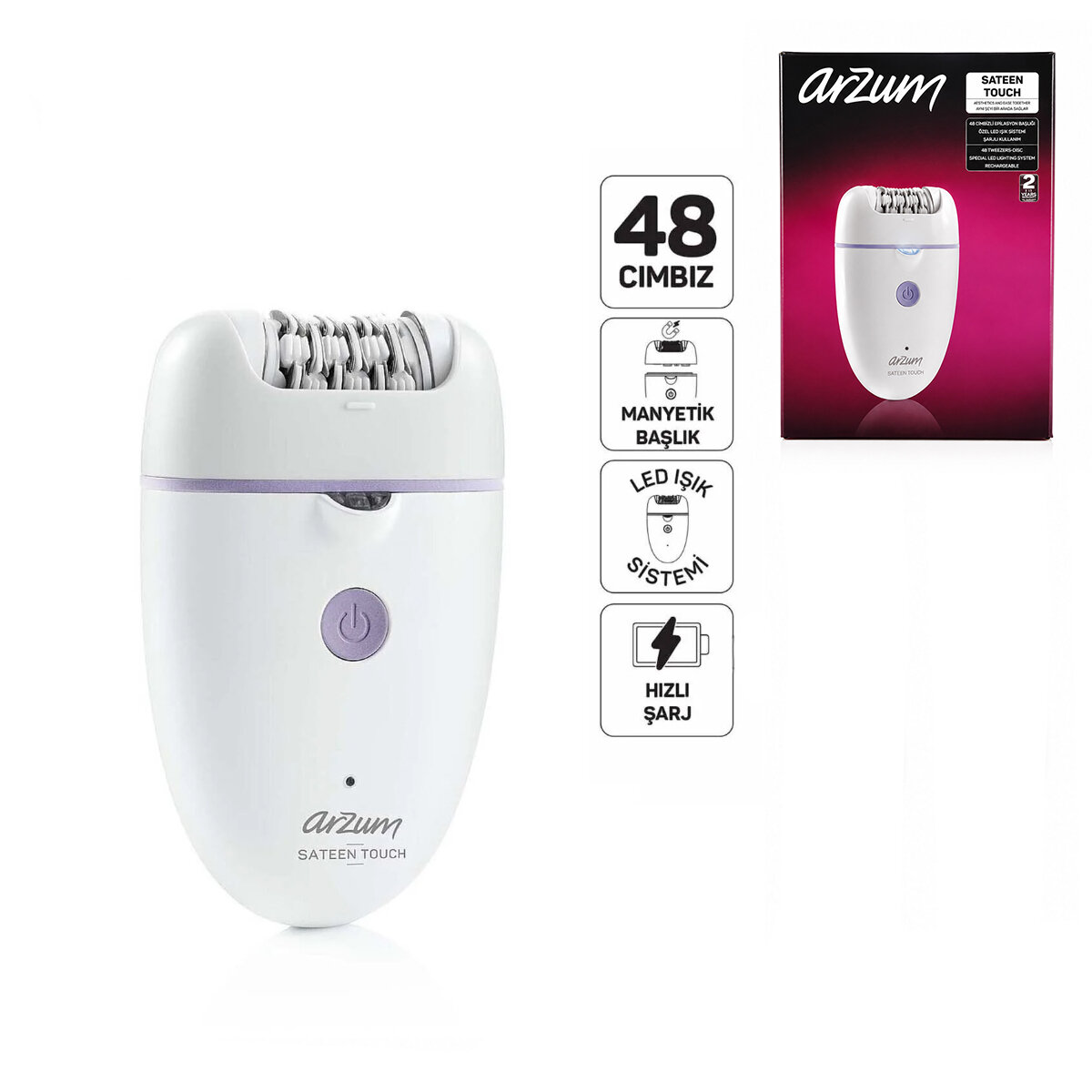 ARZUM AR5173-02 EPİLATÖR EPİLASYON CİHAZI ( 48 CIMBIZ ) ( MANYETİK BAŞLIK ) ( LED IŞIK SİSTEM & HIZLI ŞARJ )*6