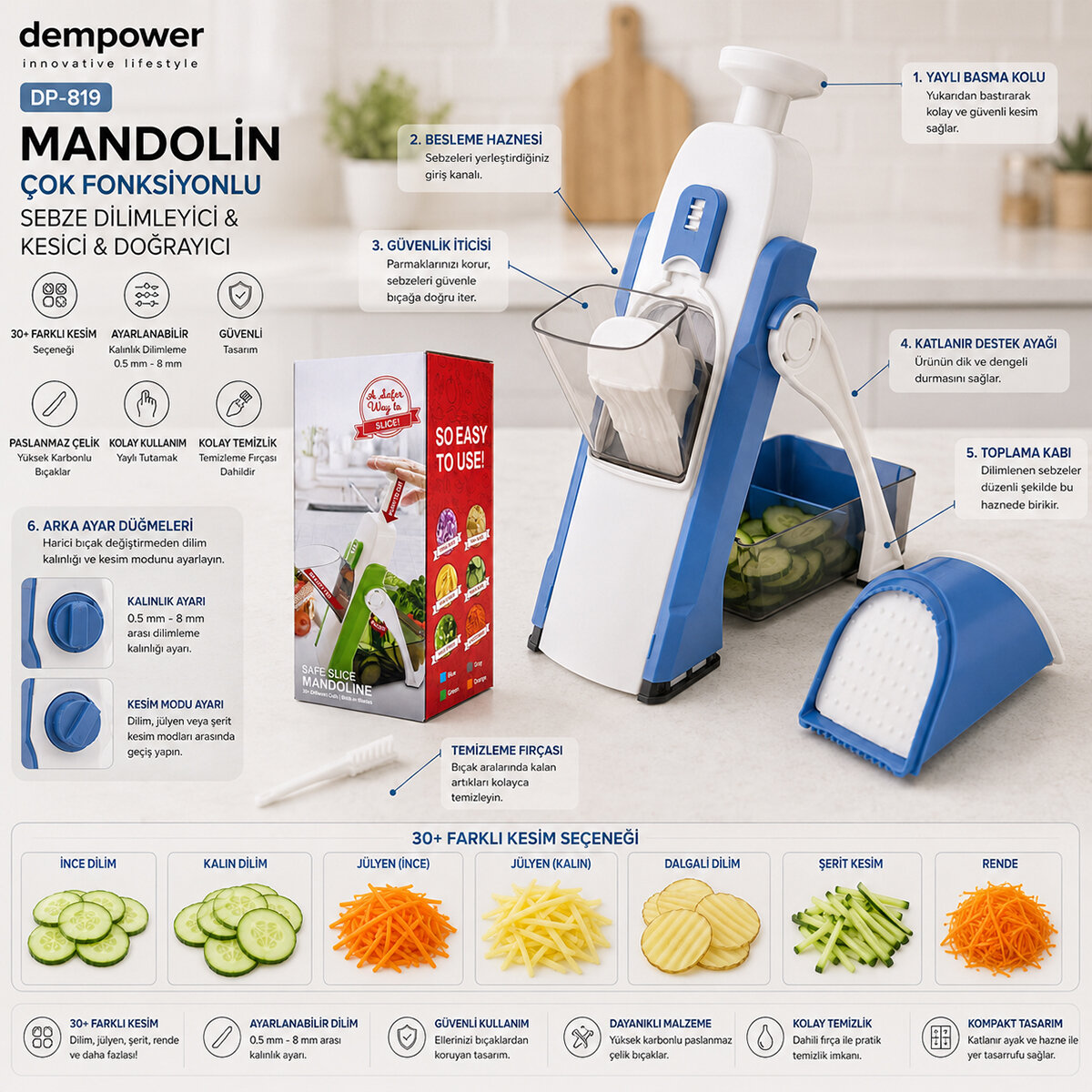 DEMPOWER DP-819 ( MANDOLİN ) ÇOK FONKSİYONLU SEBZE DİLİMLEYİCİ & KESİCİ & DOĞRAYICI*24 DEMPOWER DP-819 ( MANDOLİN ) ÇOK FONKSİYONLU SEBZE DİLİMLEYİCİ & KESİCİ & DOĞRAYICI*24