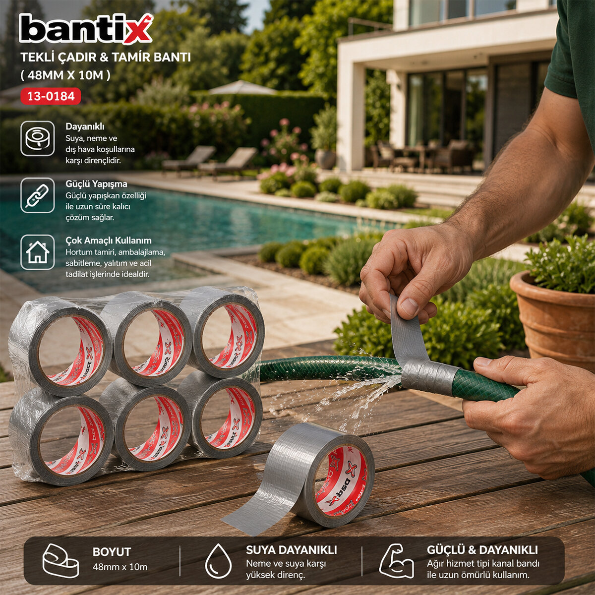 BANTİX ( GRİ ) TEKLİ ÇADIR & TAMİR BANTI ( 48MMX10M ) ( BANDI )*6X6 BANTİX ( GRİ ) TEKLİ ÇADIR & TAMİR BANTI ( 48MMX10M ) ( BANDI )*6X6