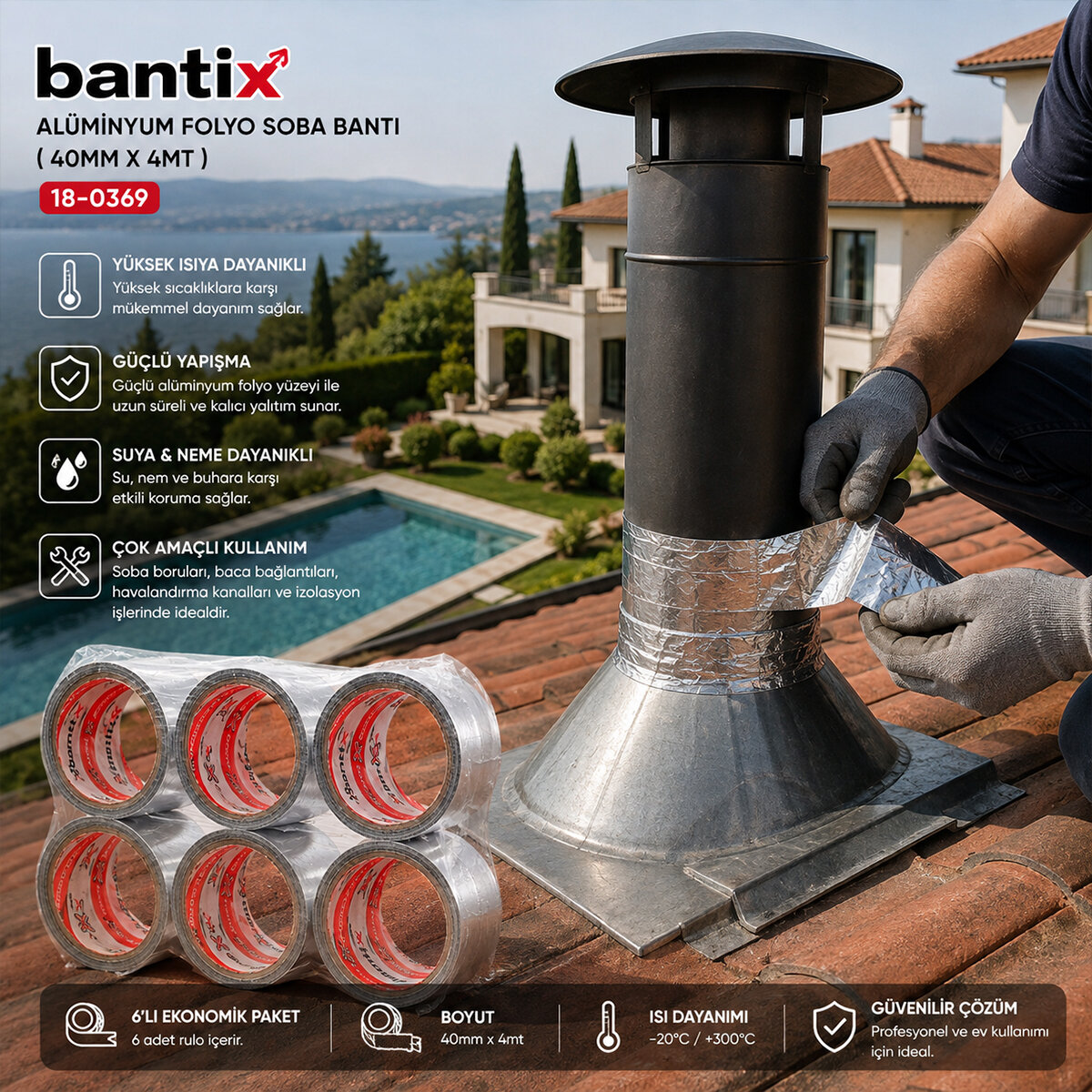 BANTİX ( 40MMX4MT ) ALÜMİNYUM FOLYO SOBA BANTI ( BANDI )*6X24 BANTİX ( 40MMX4MT ) ALÜMİNYUM FOLYO SOBA BANTI ( BANDI )*6X24