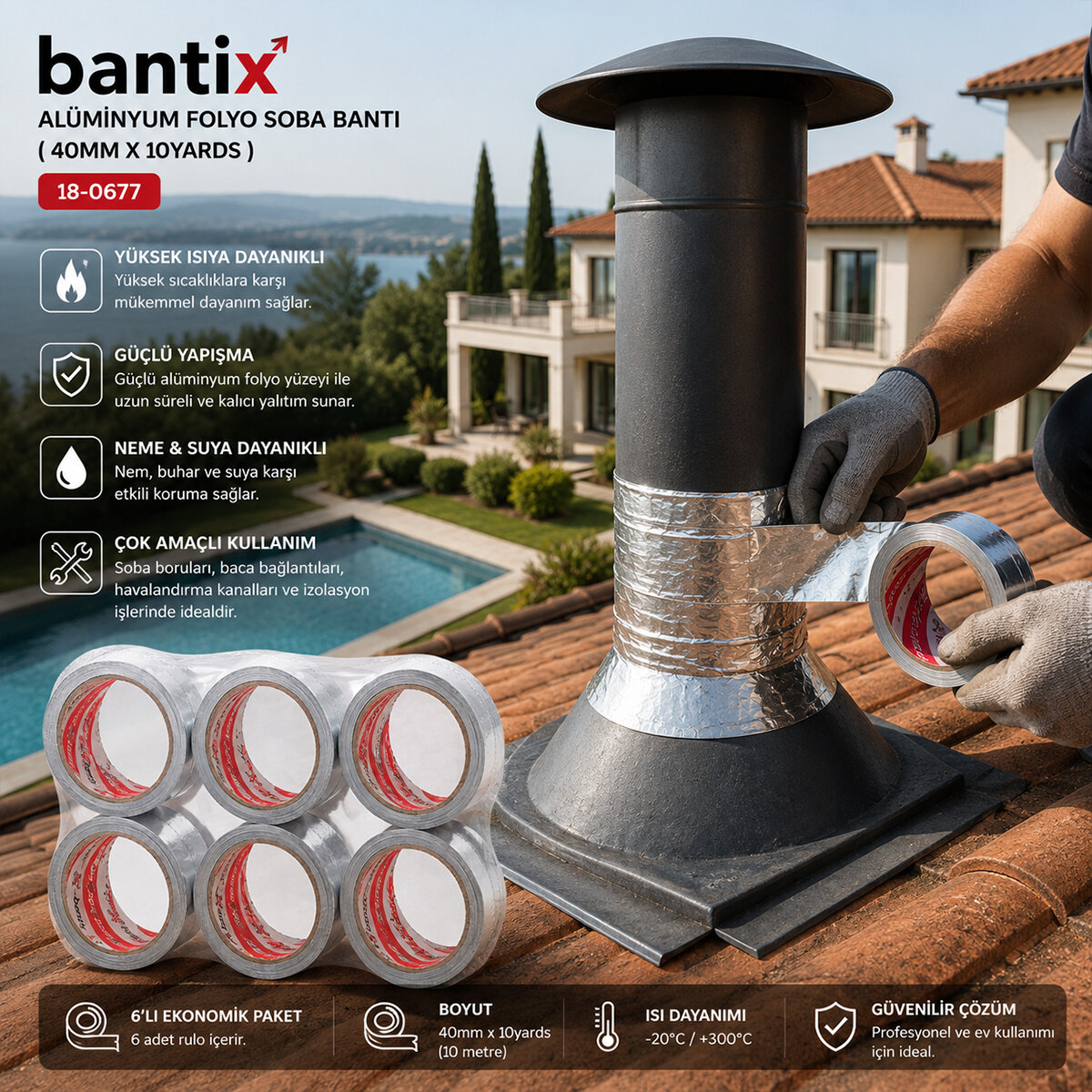 BANTİX ( 40MMX10YARDS ) ALÜMİNYUM FOLYO SOBA BANTI ( BANDI )*6X24 BANTİX ( 40MMX10YARDS ) ALÜMİNYUM FOLYO SOBA BANTI ( BANDI )*6X24