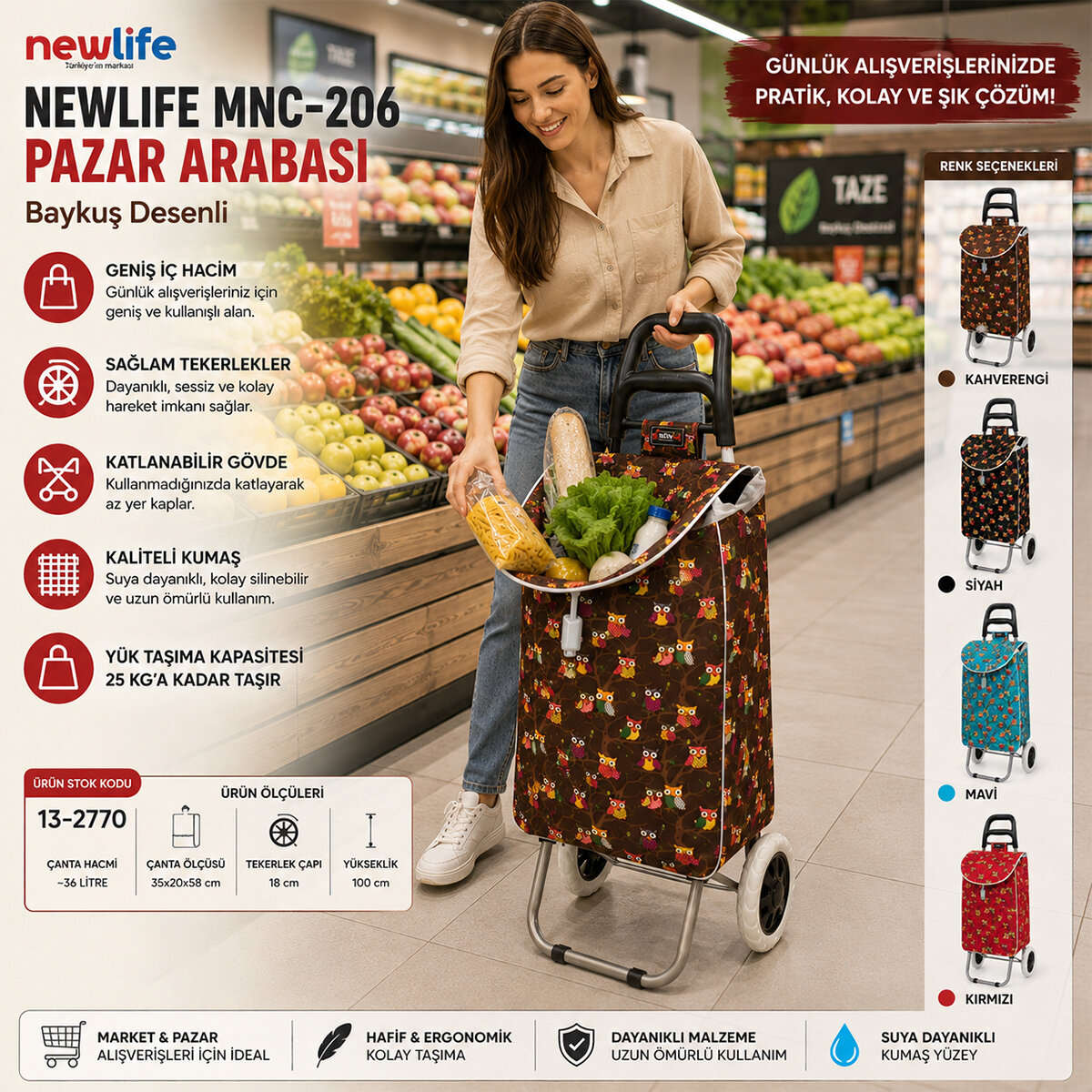 NEWLİFE MNC-206 ( BAYKUŞ DESENLİ ) PAZAR ARABASI*10=K NEWLİFE MNC-206 ( BAYKUŞ DESENLİ ) PAZAR ARABASI*10=K