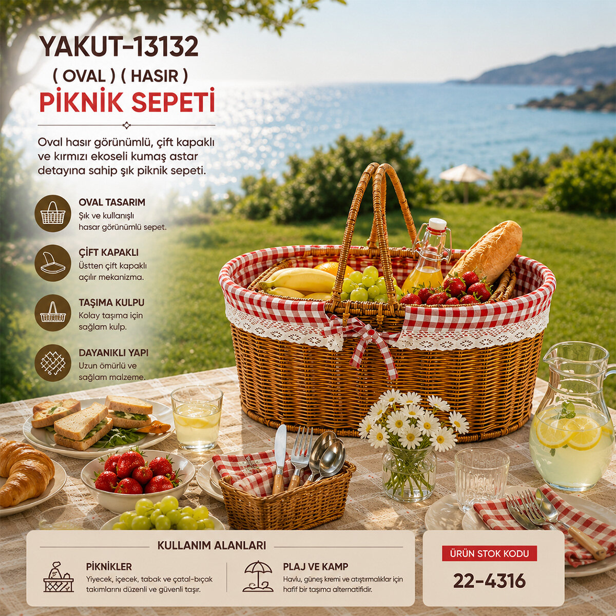YAKUT-13132 ( OVAL ) ( HASIR ) ( PİKNİK SEPETİ )*12=K YAKUT-13132 ( OVAL ) ( HASIR ) ( PİKNİK SEPETİ )*12=K