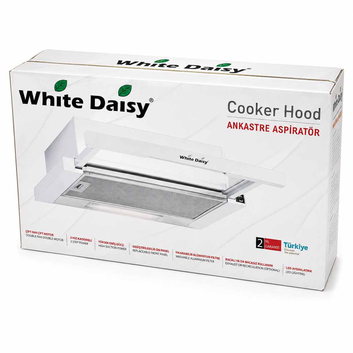 WHITE DAISY F-2 BEYAZ ÇİFT MOTORLU ASPİRATÖR ( LED AYDINLATMA ) ( ÇİFT FAN & 2 HIZ KADEMELİ & YÜKSEK EMİŞ HIZI )*1 WHITE DAISY F-2 BEYAZ ÇİFT MOTORLU ASPİRATÖR ( LED AYDINLATMA ) ( ÇİFT FAN & 2 HIZ KADEMELİ & YÜKSEK EMİŞ HIZI )*1