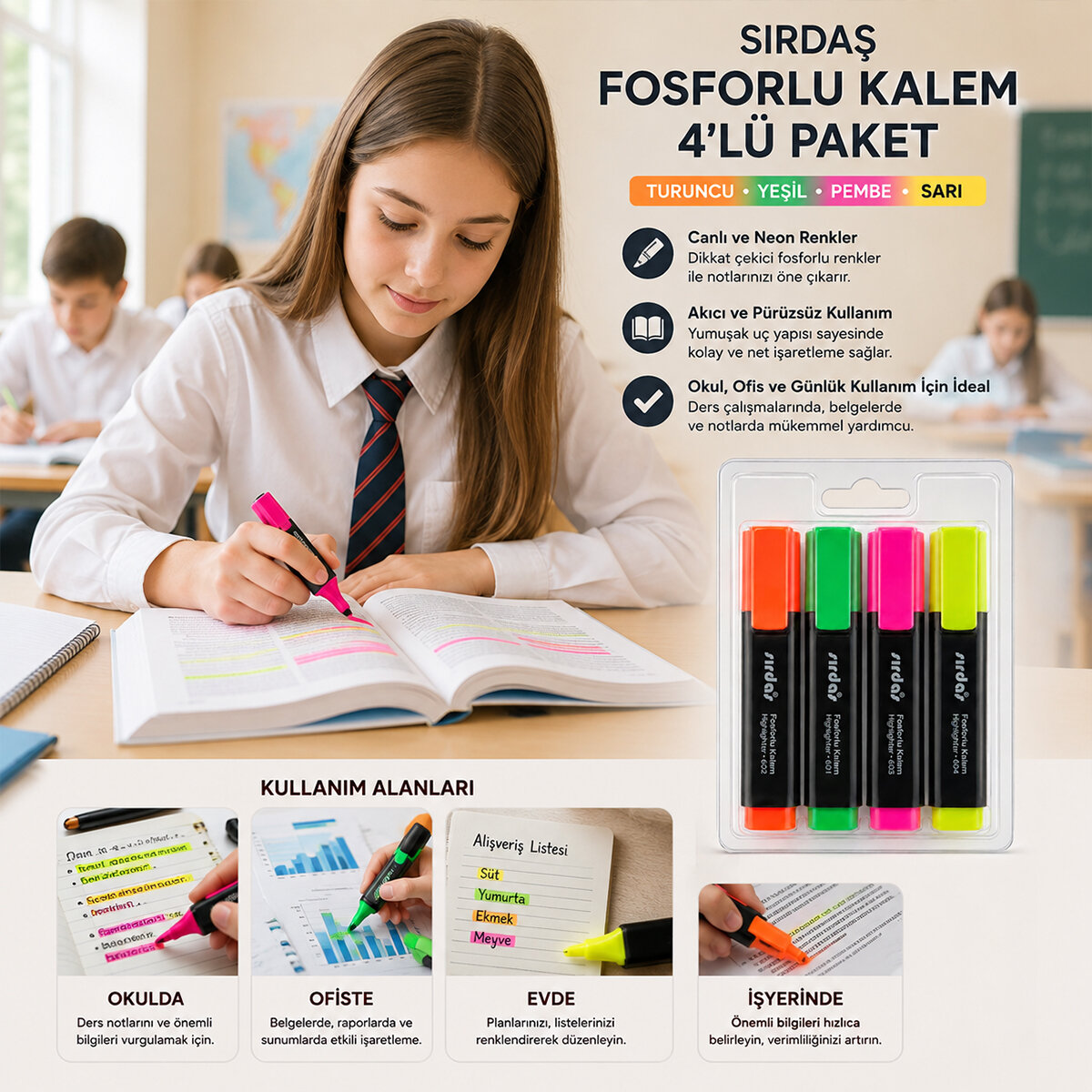 SIRDAŞ KOD-6400 ( 4PCS ) FOSFORLU KALEM ( TURUNCU & YEŞİL & SARI & PEMBE )*288 SIRDAŞ KOD-6400 ( 4PCS ) FOSFORLU KALEM ( TURUNCU & YEŞİL & SARI & PEMBE )*288
