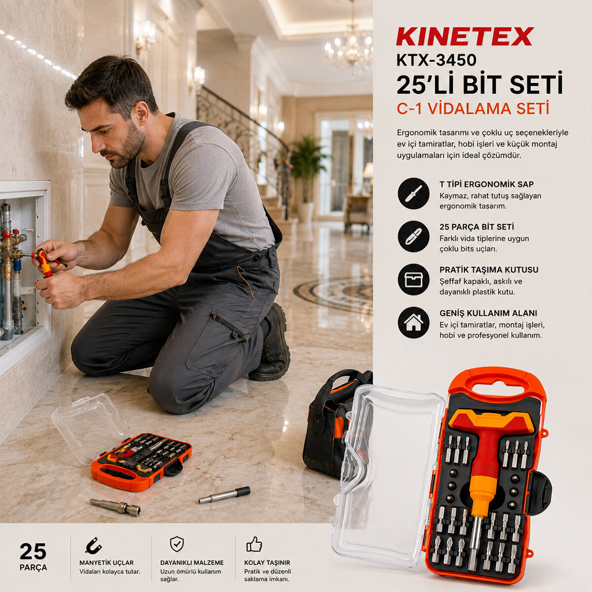 KINETEX KTX-3450 ( 25PCS ) ( SAATÇİ & TELEFONCU ) BİTS TORNAVİDA UÇ BİTS SETİ*96 KINETEX KTX-3450 ( 25PCS ) ( SAATÇİ & TELEFONCU ) BİTS TORNAVİDA UÇ BİTS SETİ*96