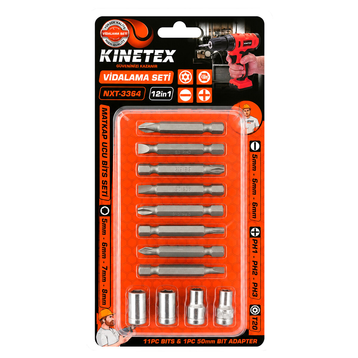 KINETEX KTX-3364 ( 12İN1 ) BITS VİDALAMA TORNAVİDA UCU SETİ*96