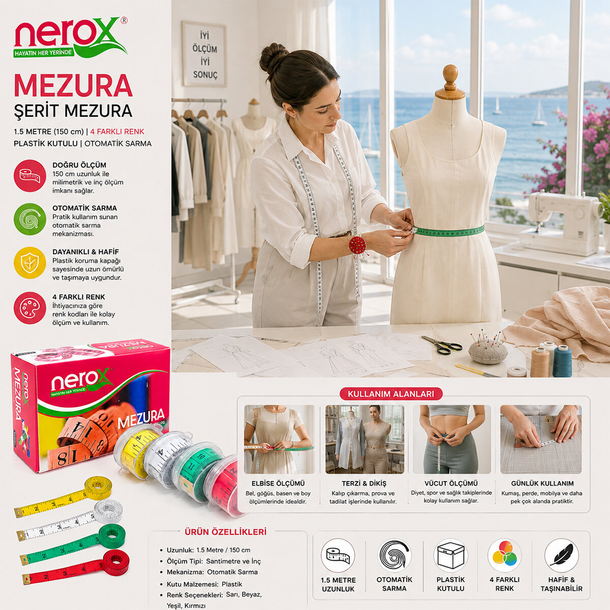 NEROX NRX-3172 ŞERİT MEZURA MEZRO ( 1.5MT ) ( PLASTİK KUTULU )*12X40 NEROX NRX-3172 ŞERİT MEZURA MEZRO ( 1.5MT ) ( PLASTİK KUTULU )*12X40