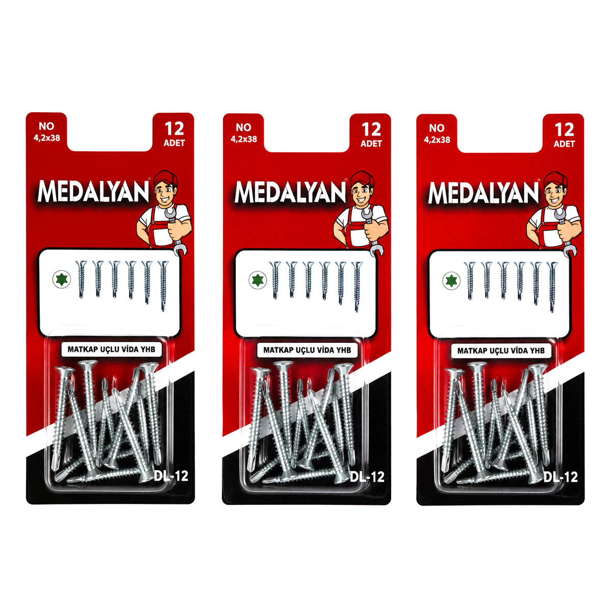 MEDALYAN DL-12 ( 4.2X38 ) ( 12PCS ) MATKAP UÇLU VİDA YHB*12X12 MEDALYAN DL-12 ( 4.2X38 ) ( 12PCS ) MATKAP UÇLU VİDA YHB*12X12