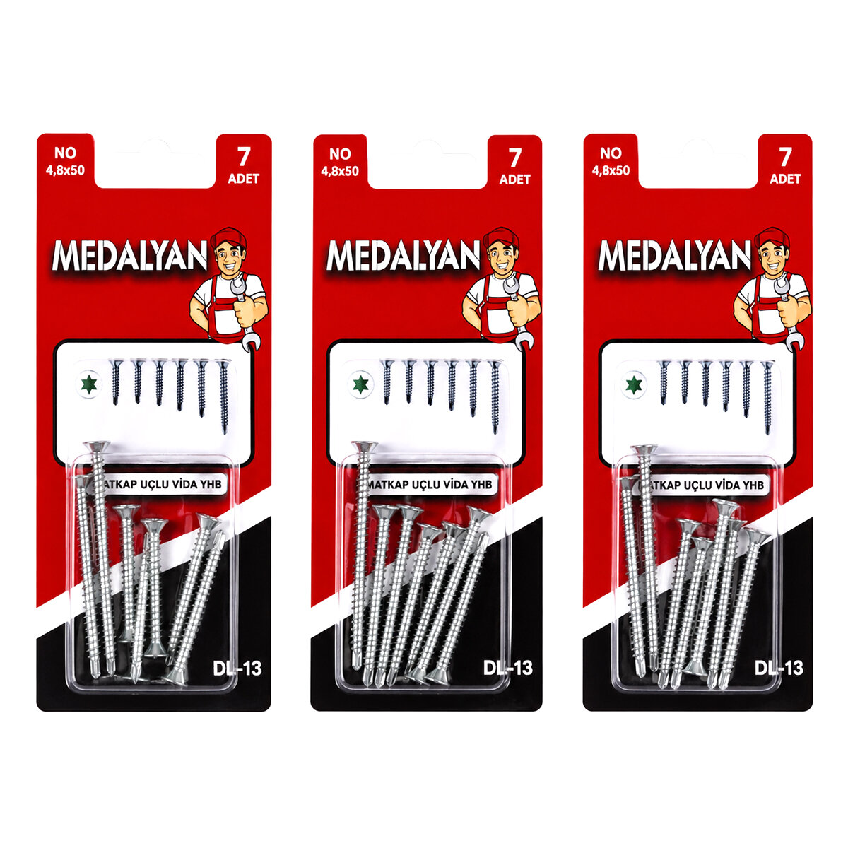 MEDALYAN DL-13 ( 4.8X50 ) ( 7PCS ) MATKAP UÇLU VİDA YHB*12X12 MEDALYAN DL-13 ( 4.8X50 ) ( 7PCS ) MATKAP UÇLU VİDA YHB*12X12