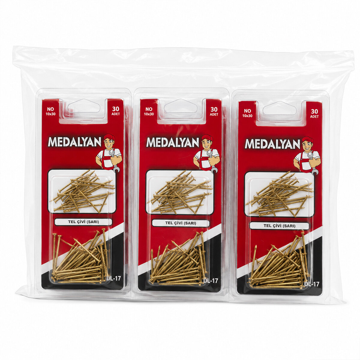 MEDALYAN DL-17 ( 10X30 ) ( 30PCS ) SARI TP ÇELİK TEL ÇİVİ*12X12 MEDALYAN DL-17 ( 10X30 ) ( 30PCS ) SARI TP ÇELİK TEL ÇİVİ*12X12