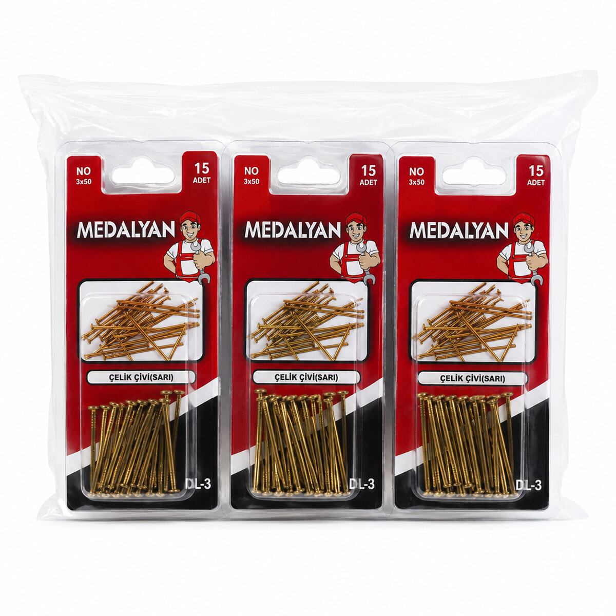 MEDALYAN DL-73 ( 3X50 ) ( 15PCS ) SARI TP ÇELİK TEL ÇİVİ*12X12 MEDALYAN DL-73 ( 3X50 ) ( 15PCS ) SARI TP ÇELİK TEL ÇİVİ*12X12