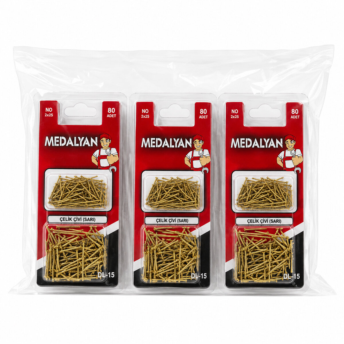 MEDALYAN DL-15 ( 2X25 ) ( 80PCS ) SARI TP TEL ÇELİK ÇİVİ*12X12 MEDALYAN DL-15 ( 2X25 ) ( 80PCS ) SARI TP TEL ÇELİK ÇİVİ*12X12