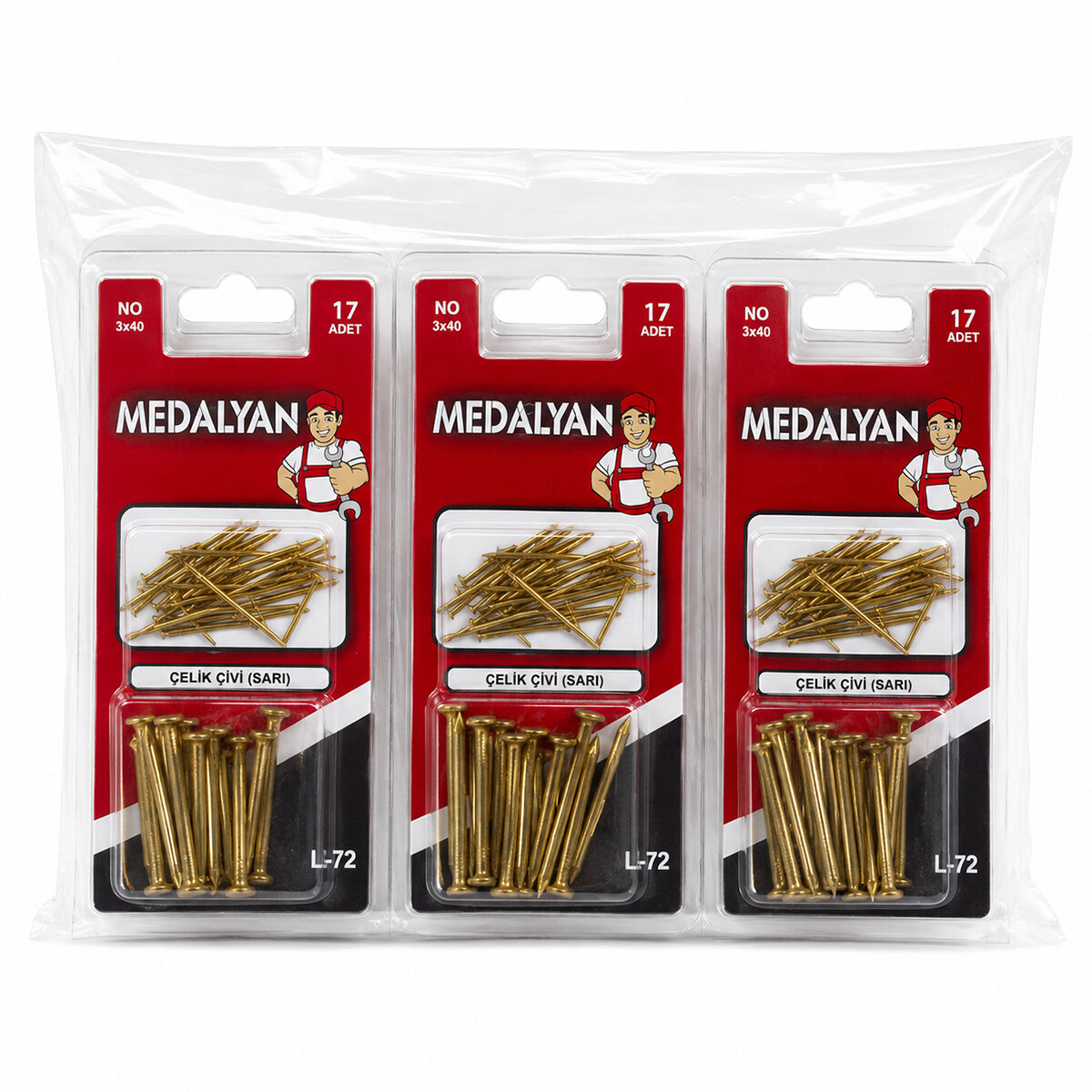 MEDALYAN DL-72 ( 3X40 ) ( 17PCS ) SARI TP ÇELİK TEL ÇİVİ*12X12 MEDALYAN DL-72 ( 3X40 ) ( 17PCS ) SARI TP ÇELİK TEL ÇİVİ*12X12
