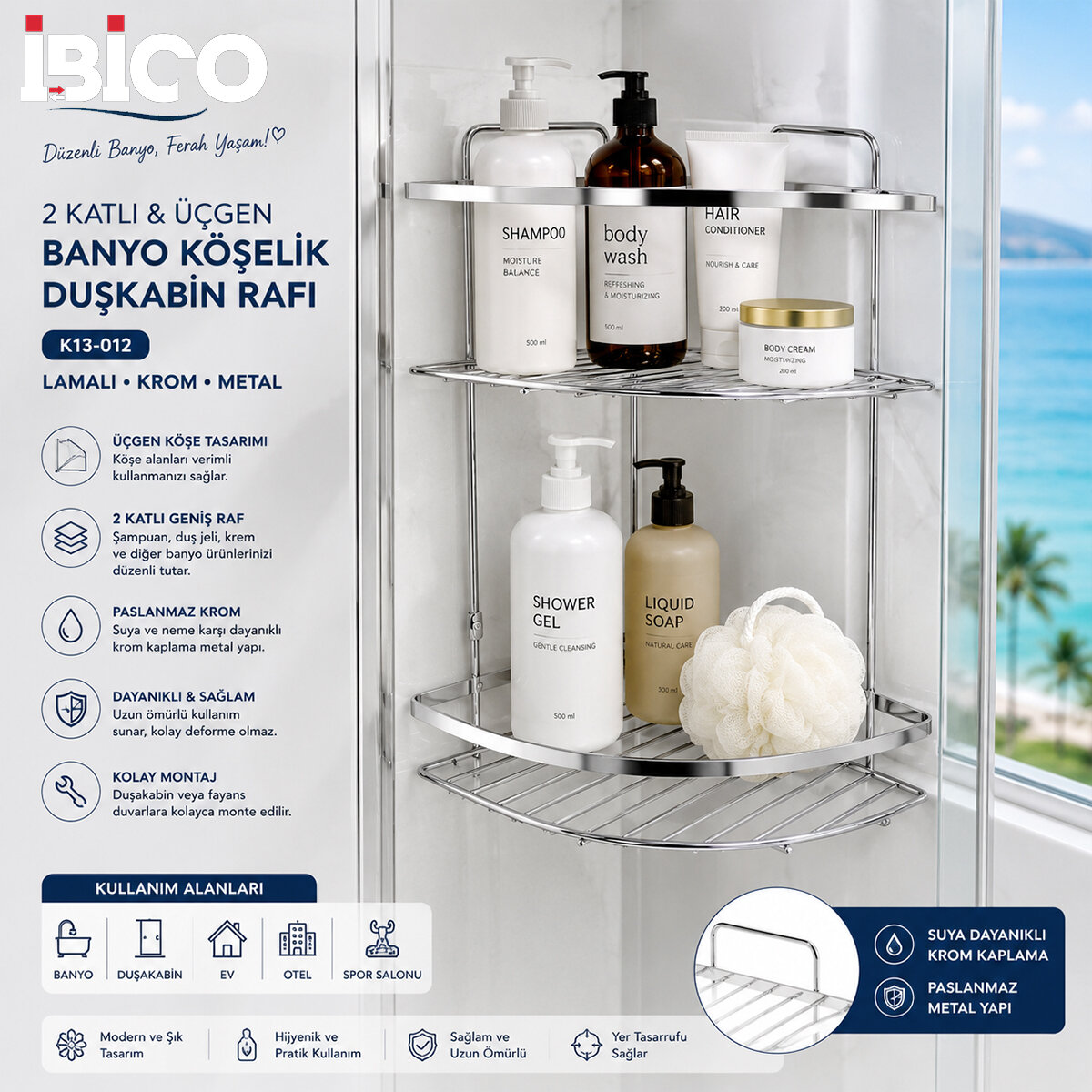 İBİCO K13-012 ( LAMALI ) ( 2 KATLI & ÜÇGEN ) ( KROM ) ( METAL ) BANYO KÖŞELİK & DUŞKABİN RAF*12 İBİCO K13-012 ( LAMALI ) ( 2 KATLI & ÜÇGEN ) ( KROM ) ( METAL ) BANYO KÖŞELİK & DUŞKABİN RAF*12