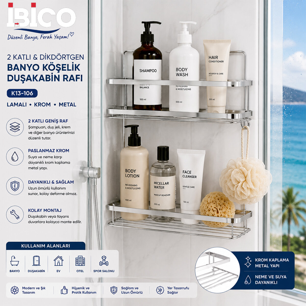 İBİCO K13-106 ( LAMALI ) ( 2 KATLI & DİKDÖRTGEN ) ( KROM ) ( METAL ) BANYO KÖŞELİK & DUŞKABİN RAF & ŞAMPUANLIK*12 İBİCO K13-106 ( LAMALI ) ( 2 KATLI & DİKDÖRTGEN ) ( KROM ) ( METAL ) BANYO KÖŞELİK & DUŞKABİN RAF & ŞAMPUANLIK*12