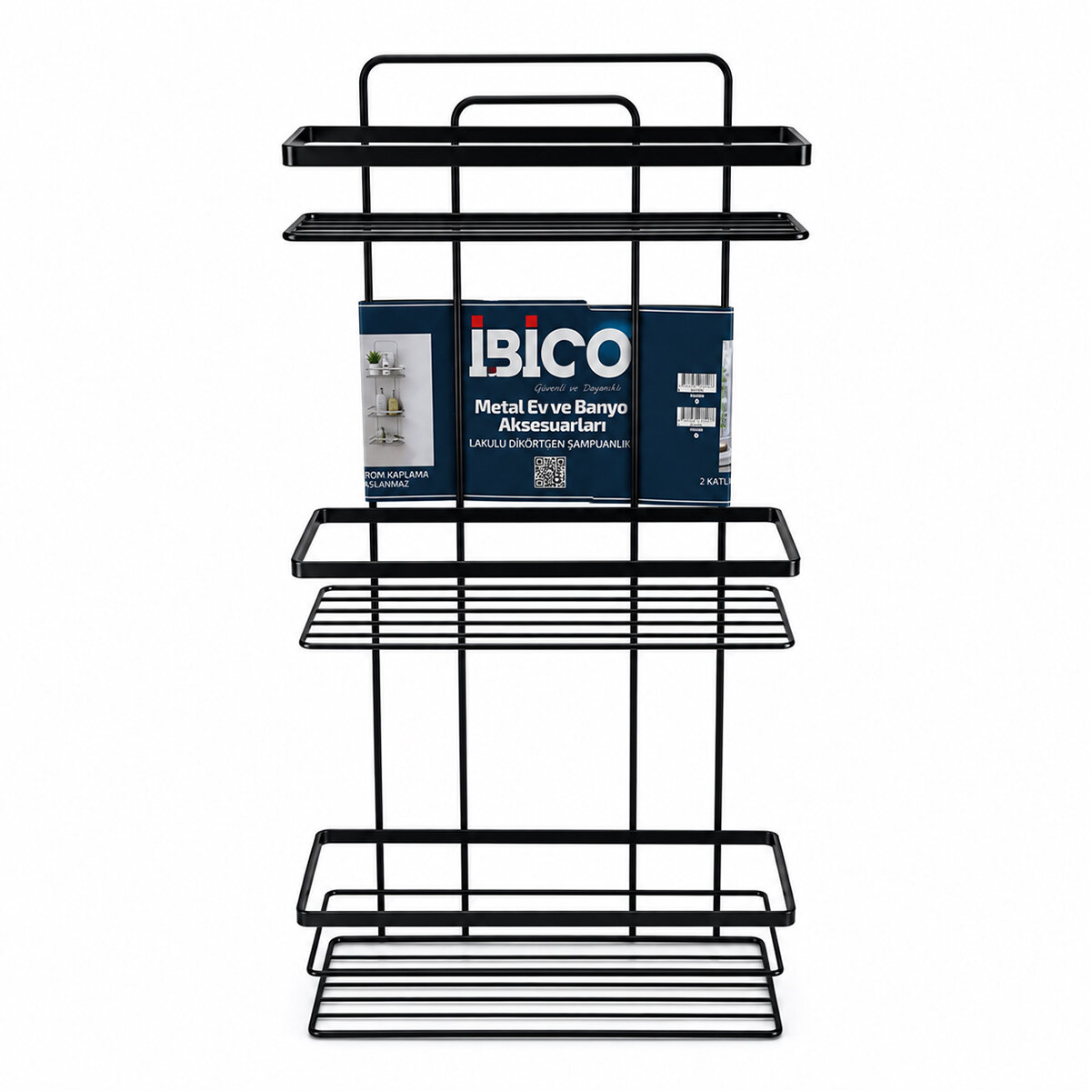 İBİCO K13-105 ( LAMALI ) ( 3 KATLI & DİKDÖRTGEN ) ( SİYAH ) ( METAL ) BANYO KÖŞELİK & DUŞKABİN RAF & ŞAMPUANLIK*12