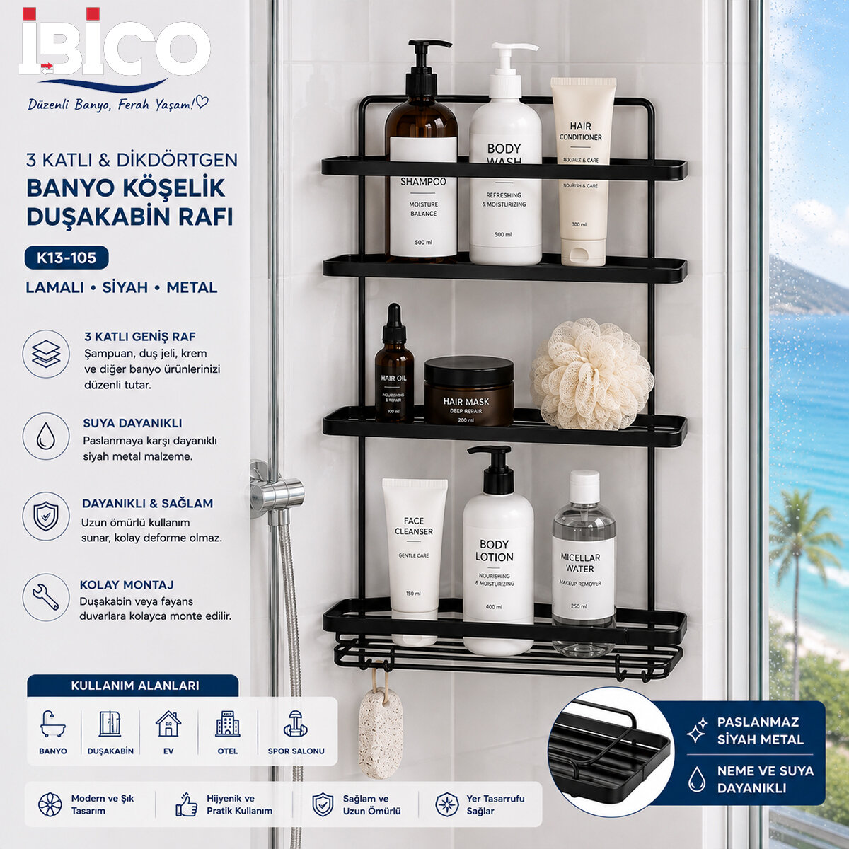 İBİCO K13-105 ( LAMALI ) ( 3 KATLI & DİKDÖRTGEN ) ( SİYAH ) ( METAL ) BANYO KÖŞELİK & DUŞKABİN RAF & ŞAMPUANLIK*12 İBİCO K13-105 ( LAMALI ) ( 3 KATLI & DİKDÖRTGEN ) ( SİYAH ) ( METAL ) BANYO KÖŞELİK & DUŞKABİN RAF & ŞAMPUANLIK*12