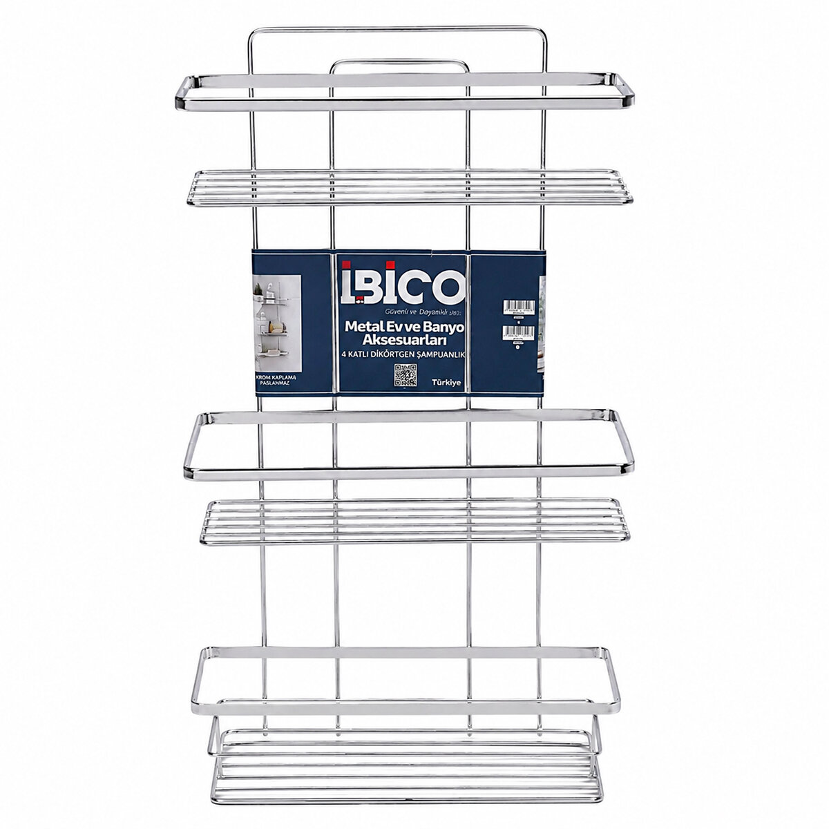 İBİCO K13-104 ( LAMALI ) ( 3 KATLI & DİKDÖRTGEN ) ( KROM ) ( METAL ) BANYO KÖŞELİK & DUŞKABİN RAF & ŞAMPUANLIK*12