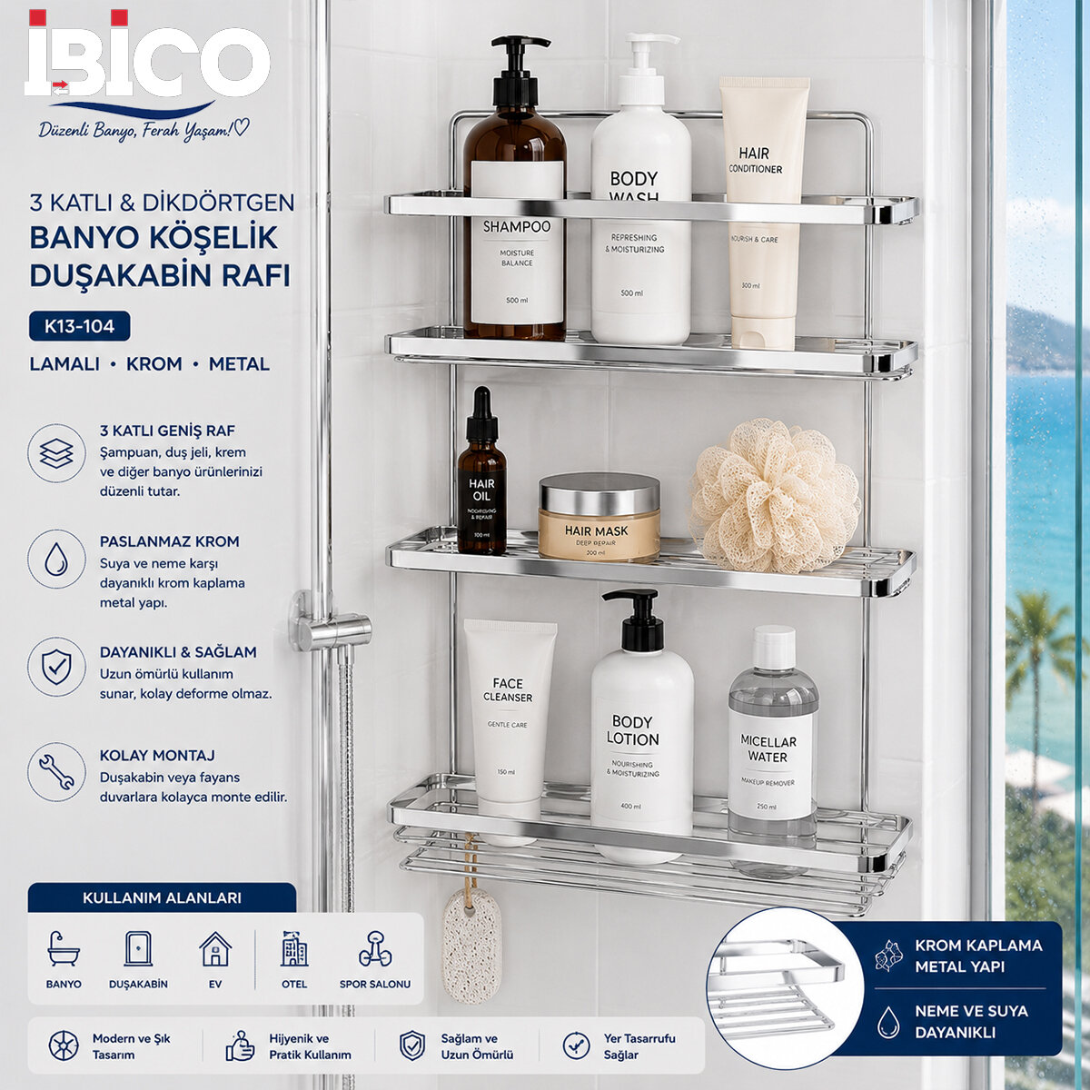 İBİCO K13-104 ( LAMALI ) ( 3 KATLI & DİKDÖRTGEN ) ( KROM ) ( METAL ) BANYO KÖŞELİK & DUŞKABİN RAF & ŞAMPUANLIK*12 İBİCO K13-104 ( LAMALI ) ( 3 KATLI & DİKDÖRTGEN ) ( KROM ) ( METAL ) BANYO KÖŞELİK & DUŞKABİN RAF & ŞAMPUANLIK*12