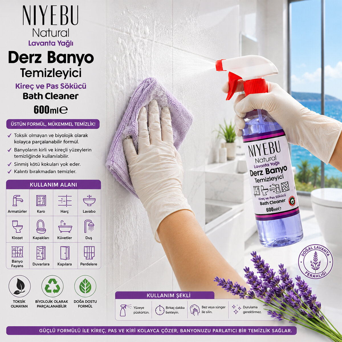 NİYEBU BANYO TEMİZLEYİCİ & KİREÇ PAS SÖKÜCÜ ( LAVANTA YAĞLI ) 600ML*12=K NİYEBU BANYO TEMİZLEYİCİ & KİREÇ PAS SÖKÜCÜ ( LAVANTA YAĞLI ) 600ML*12=K