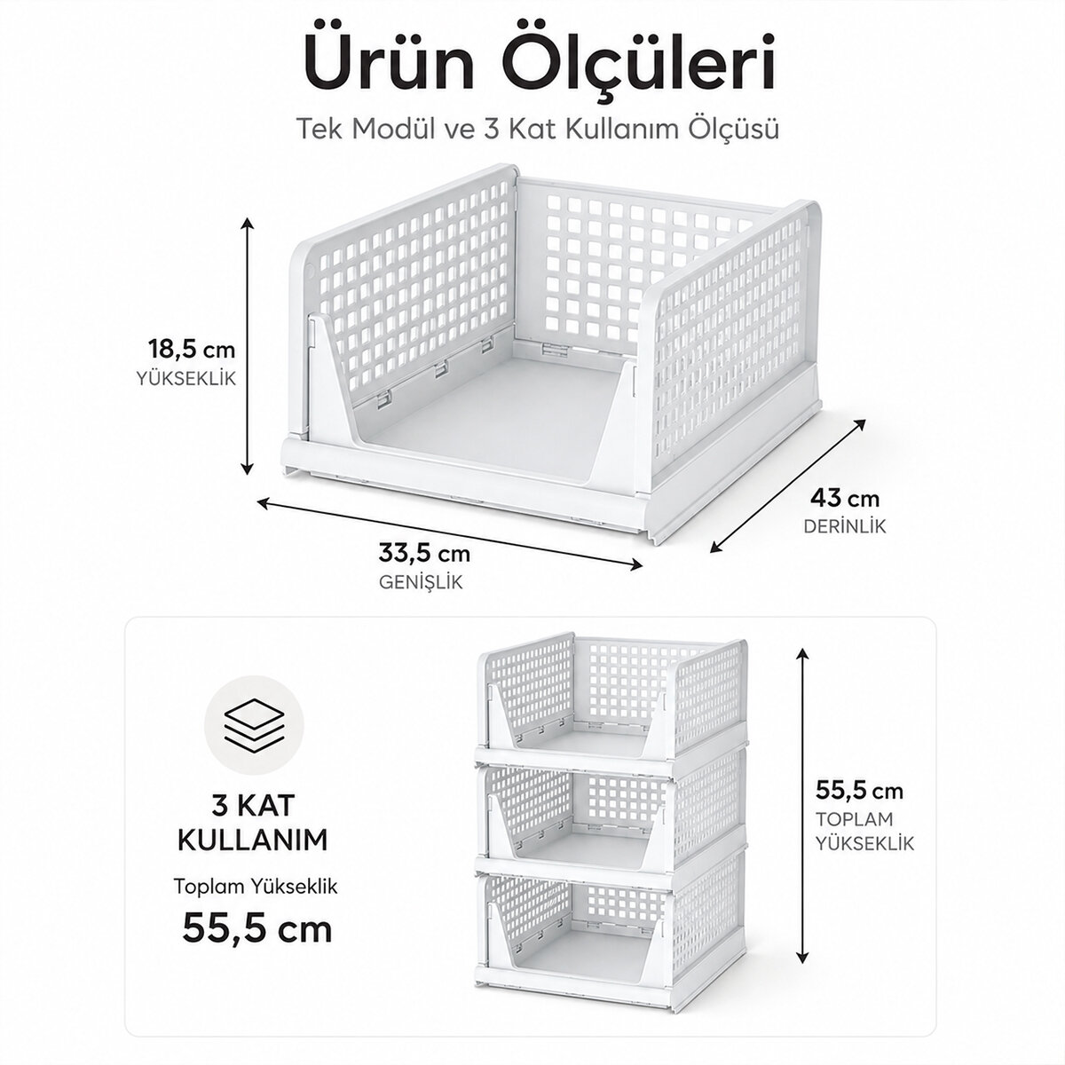 URVE UR-3695 3 KATLI PORTATİF ORGANİZER & ÇOK AMAÇLI KAYAR RAF ( 18.5X33.5X43CM ) ( TOPLAM 55.5CM )*1=K
