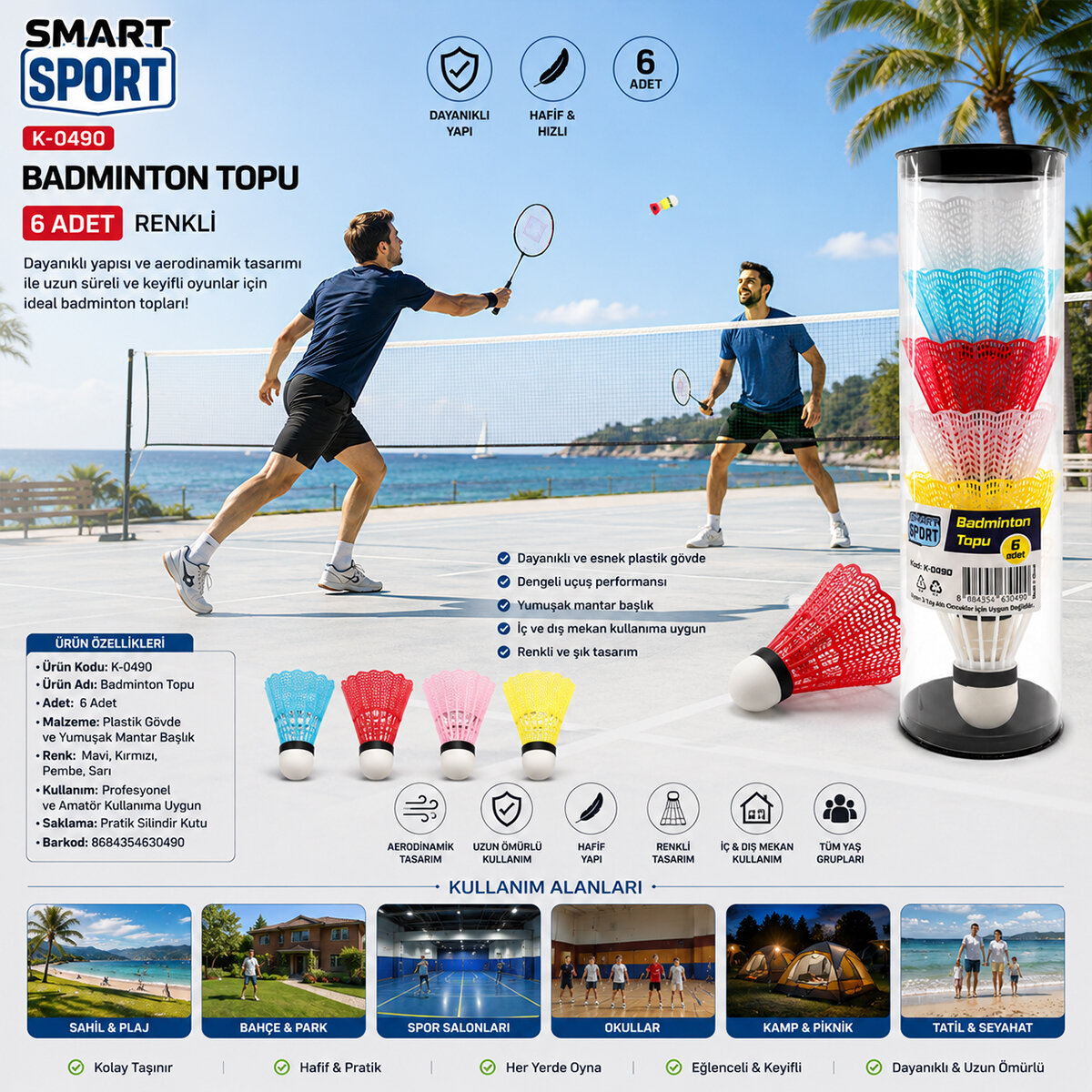 SMART SPORT K-0490 ( 6PCS ) ( RENKLİ ) BADMİNTON TOPU*100 SMART SPORT K-0490 ( 6PCS ) ( RENKLİ ) BADMİNTON TOPU*100