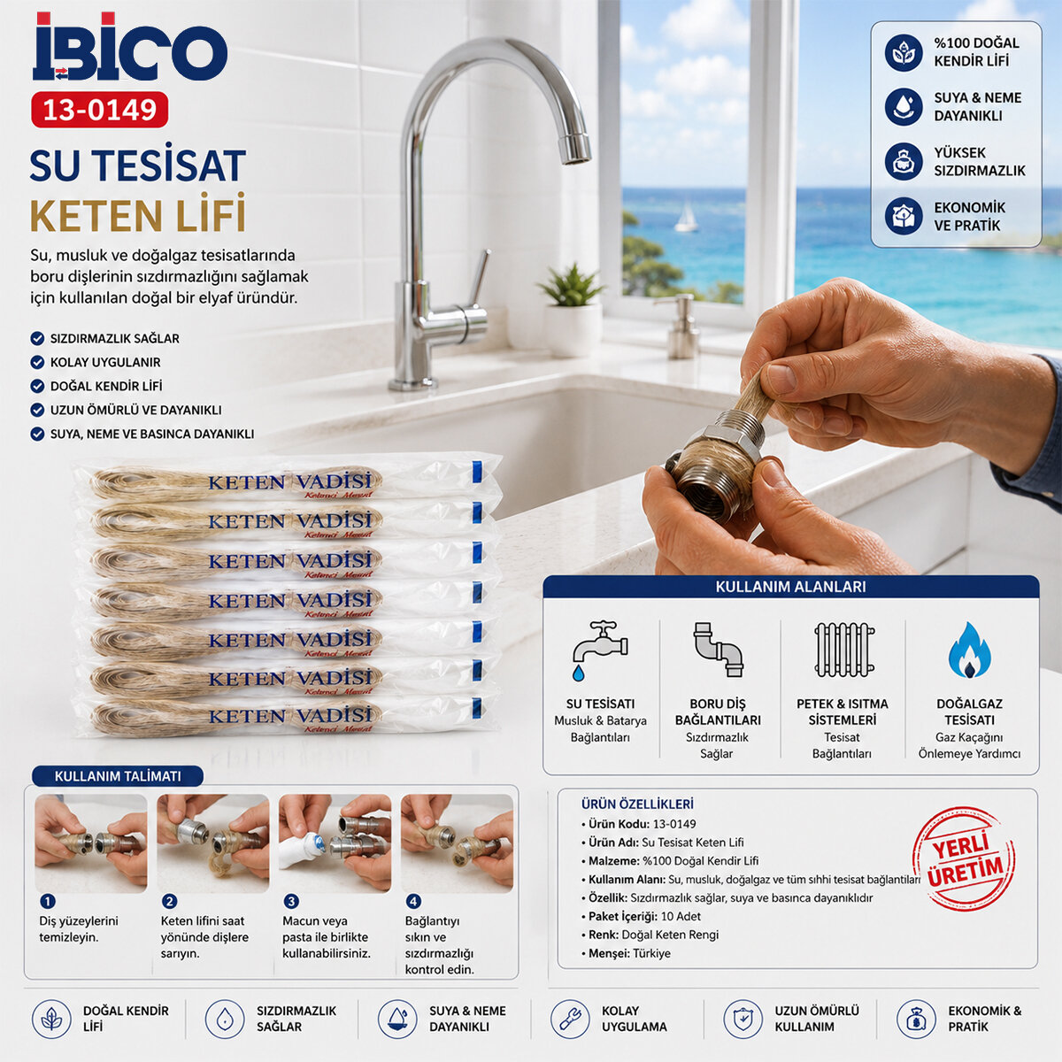 İBİCO SU TESİSAT KETEN LİFİ*10X50 İBİCO SU TESİSAT KETEN LİFİ*10X50