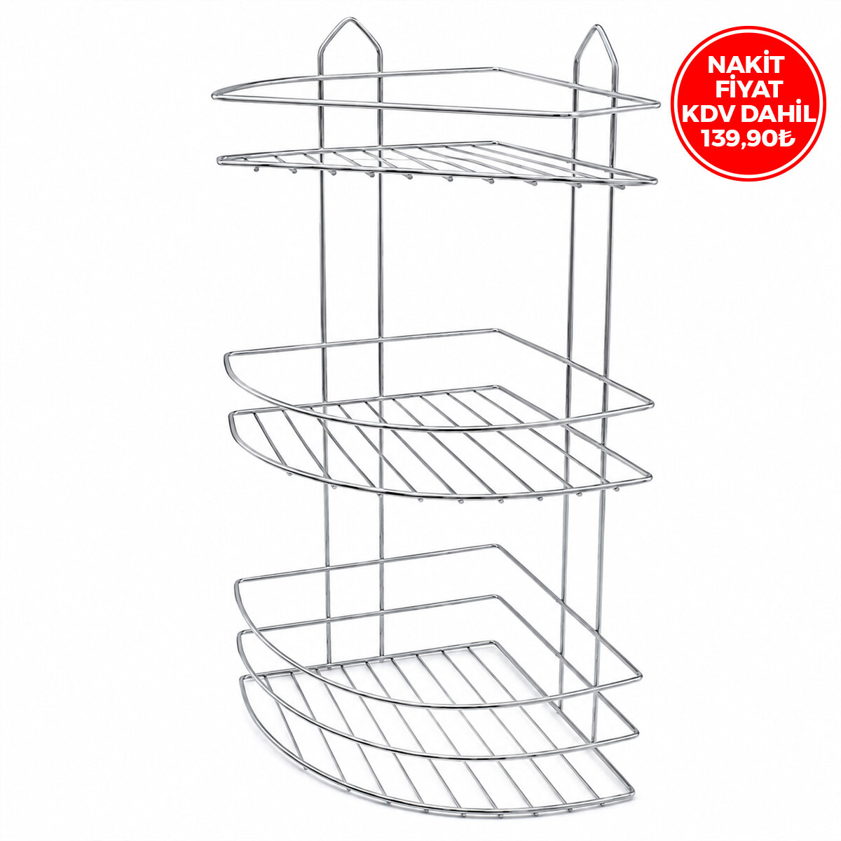 İBİCO K13-019 ( 3 KATLI & ÜÇGEN ) ( KROM ) ( METAL ) BANYO KÖŞELİK & DUŞKABİN RAF*12=K