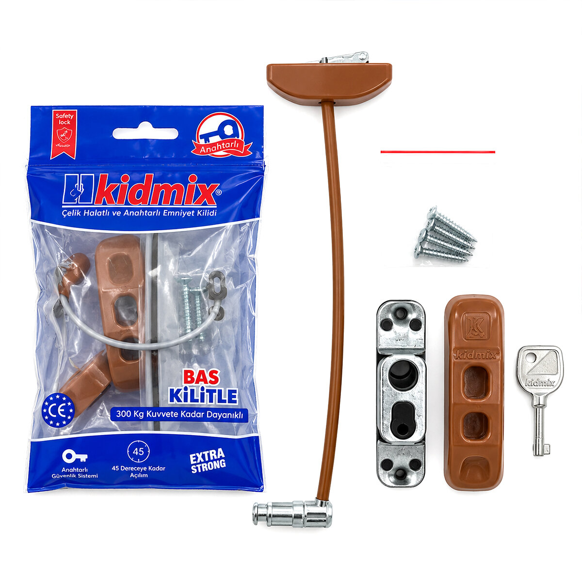 KİDMİX ( KAHVERENGİ ) ( HALATLI ) ANAHTARLI EMNİYET KİLİT*10X150