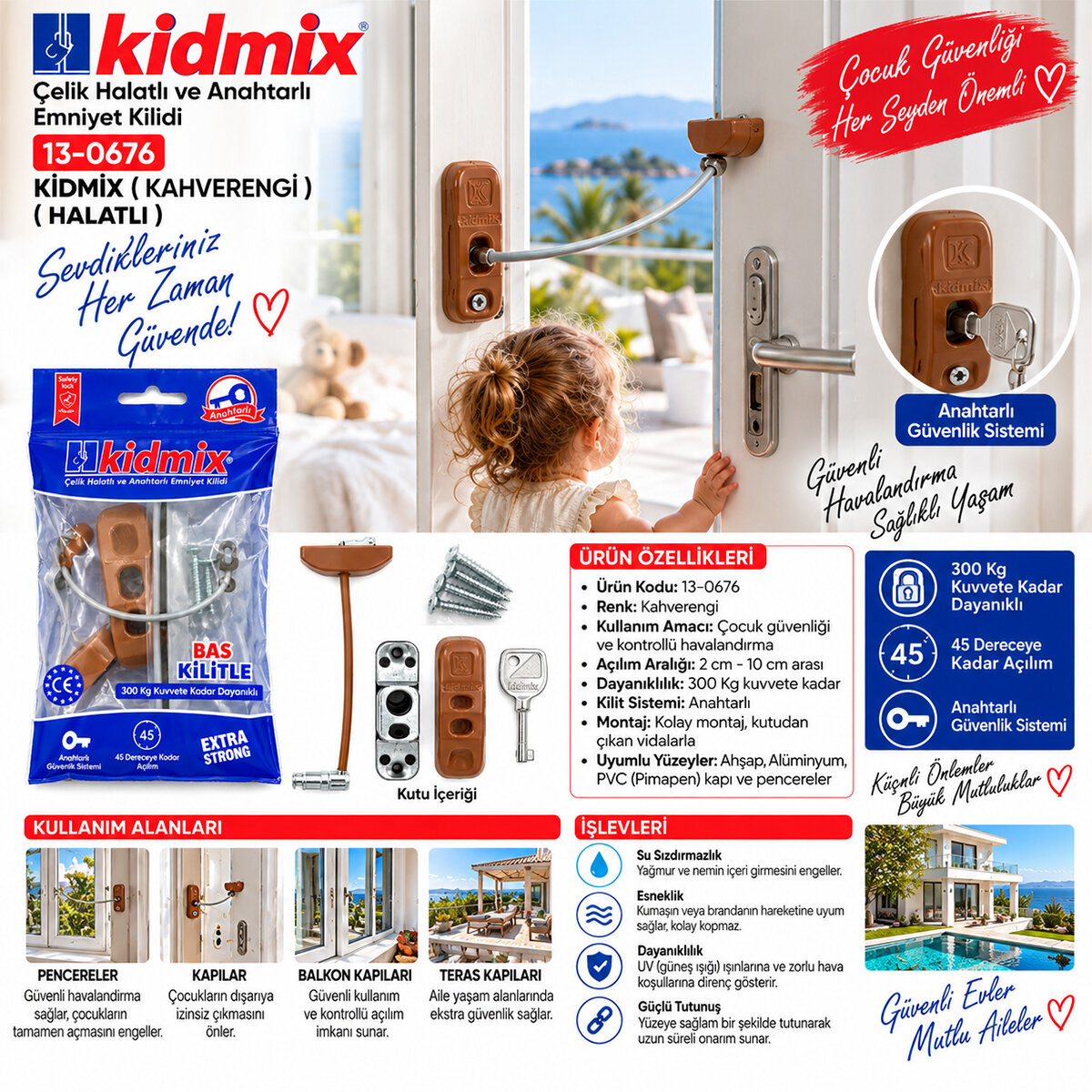 KİDMİX ( KAHVERENGİ ) ( HALATLI ) ANAHTARLI EMNİYET KİLİT*10X150 KİDMİX ( KAHVERENGİ ) ( HALATLI ) ANAHTARLI EMNİYET KİLİT*10X150