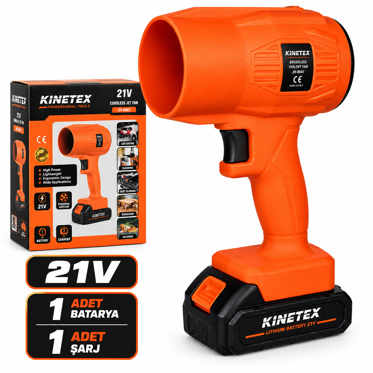 KINETEX KTX-3463 ( FÖN MODEL) ( ŞARJLI ) HAVA ÜFLEYİCİ FAN KÖRÜK ( 21V & 220-240V ) ( TOZ-KAR-MANGAL ÜFLE & PET KURUT ) ÜFLEME*10