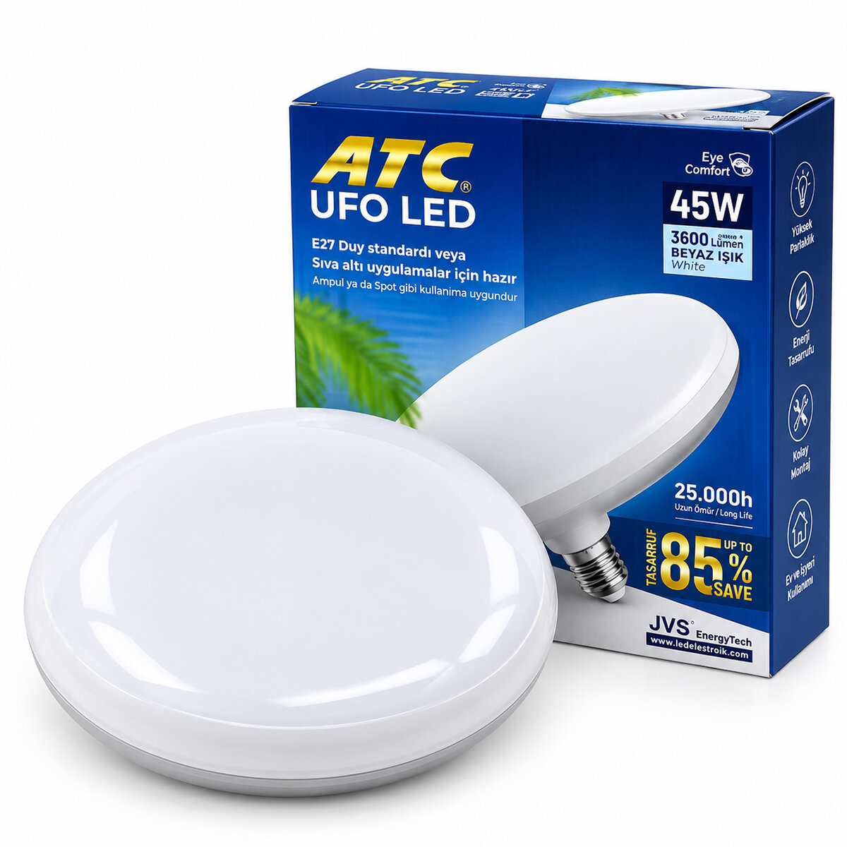 ATC ( 45W ) ( E27 ) ( UFO TİPİ ) LED LAMBA AMPUL ( 6500K & 3600LÜMEN )*30 ATC ( 45W ) ( E27 ) ( UFO TİPİ ) LED LAMBA AMPUL ( 6500K & 3600LÜMEN )*30