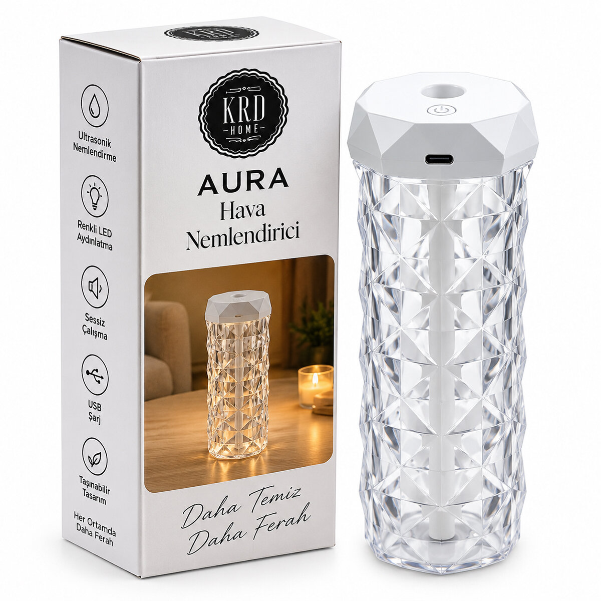 KRD HOME KRD-8775 AURA ( KRİSTAL ) HAVA NEMLENDİRİCİ ( BUHAR MAKİNE & KOKU GİDERİCİ)*60 KRD HOME KRD-8775 AURA ( KRİSTAL ) HAVA NEMLENDİRİCİ ( BUHAR MAKİNE & KOKU GİDERİCİ)*60