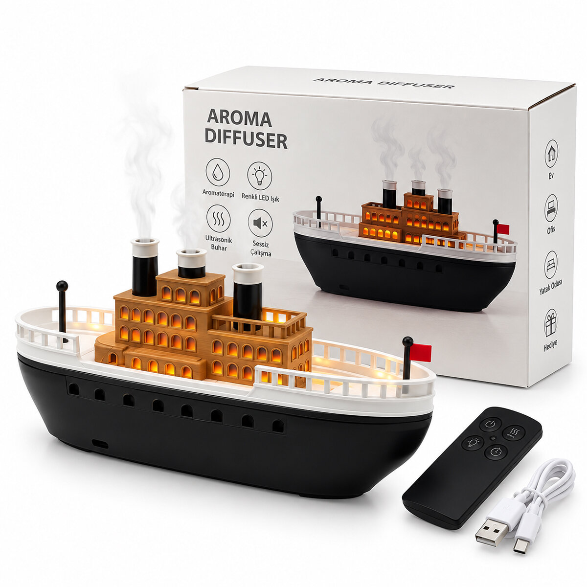 AROMA DIFFUSER KRD-8769 ( GEMİ ) ( IŞIKLI ) HAVA NEMLENDİRİCİ ( BUHAR MAKİNE & KOKU GİDERİCİ ) 250ML*36 AROMA DIFFUSER KRD-8769 ( GEMİ ) ( IŞIKLI ) HAVA NEMLENDİRİCİ ( BUHAR MAKİNE & KOKU GİDERİCİ ) 250ML*36