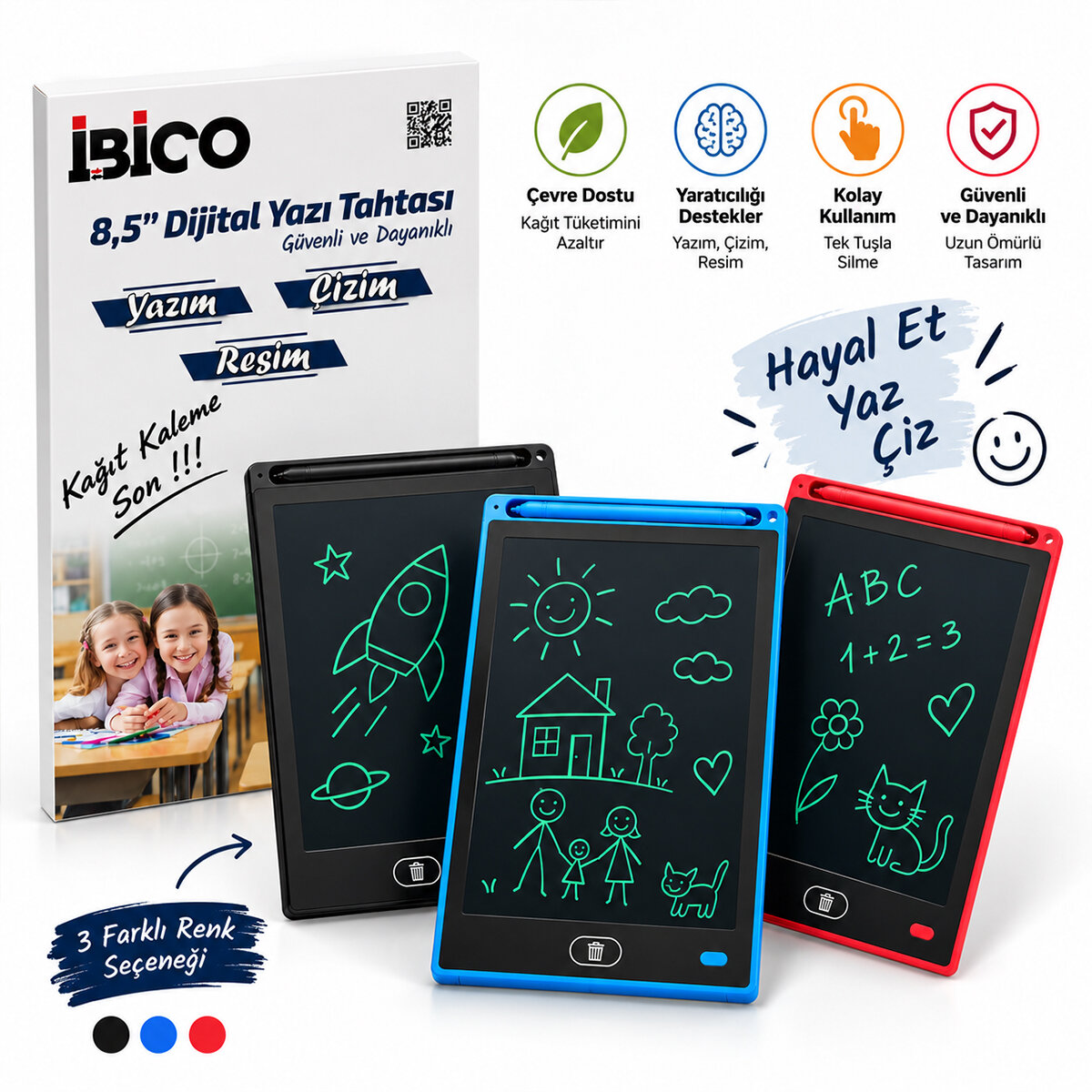 İBİCO İ11-012 ( 8.5" ) ( DİJİTAL) YAZI TAHTASI TABLET ( YAZIM & ÇİZİM & RESİM ) ( PİLLİ ) ( LCD WRİTİNG TABLET )*200