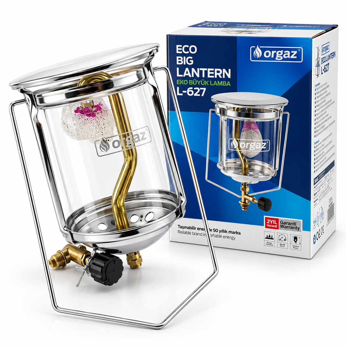 ORGAZ LANTERN L-627 ( BÜYÜK ) KAMP LAMBA ( LÖKÜS ) TÜP ÜZERİ ( AYGAZ DAR MUSLUK ) 500W*30