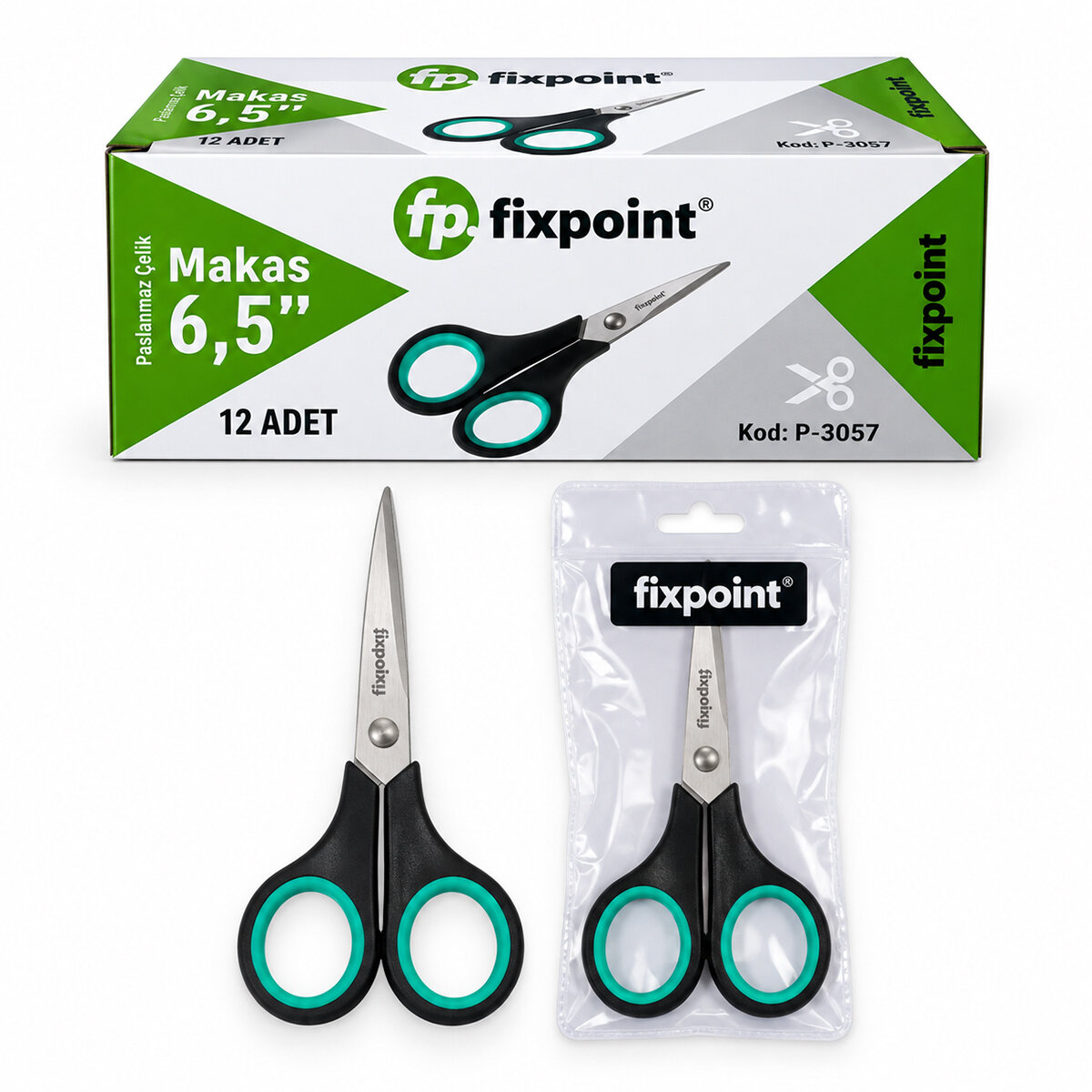 FİXPOİNT P-3057 ( 6.5" & 18CM ) MAKAS ( LACİVERT & YEŞİL SAPLI )*12X50 FİXPOİNT P-3057 ( 6.5" & 18CM ) MAKAS ( LACİVERT & YEŞİL SAPLI )*12X50