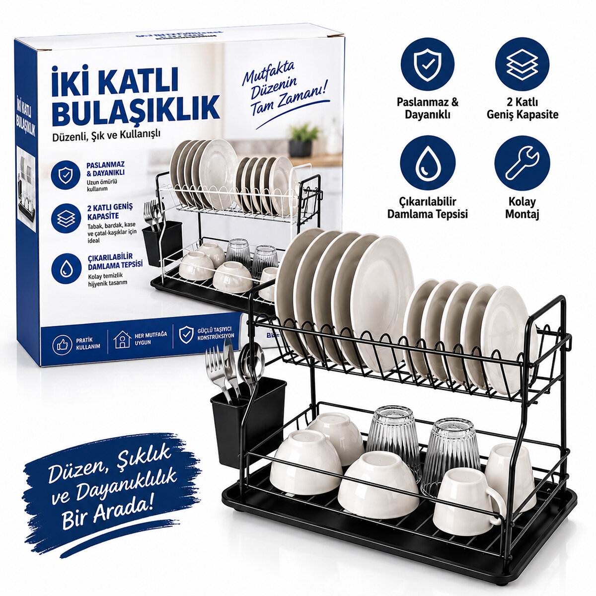 KRT-1158 ( SİYAH & METAL ) ( 2 KATLI ) TABAKLIK & BULAŞIKLIK*14