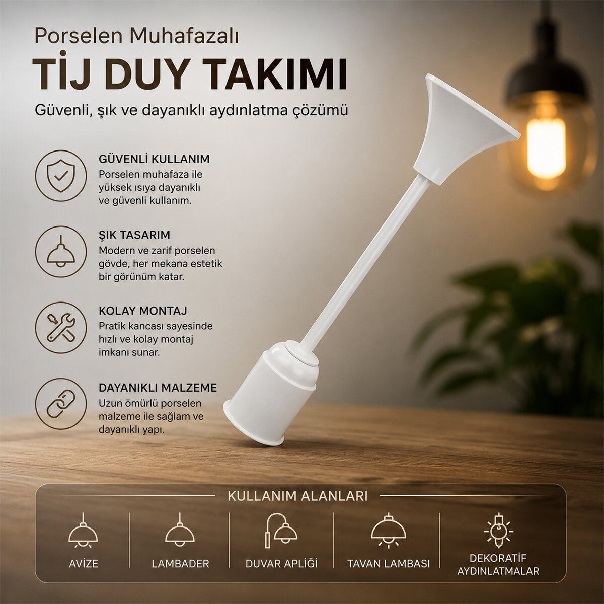 AR-EL ( PORSELEN ) ( E27 ) MUHAFAZALI ( TİJ DUY ) TAKIMI*50X6