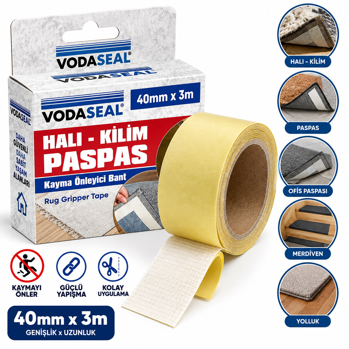 VODASEAL HKB- 03 HALI & KİLİM & PASPAS KAYDIRMAZ BANT ( 40MMX3M )*108 VODASEAL HKB- 03 HALI & KİLİM & PASPAS KAYDIRMAZ BANT ( 40MMX3M )*108