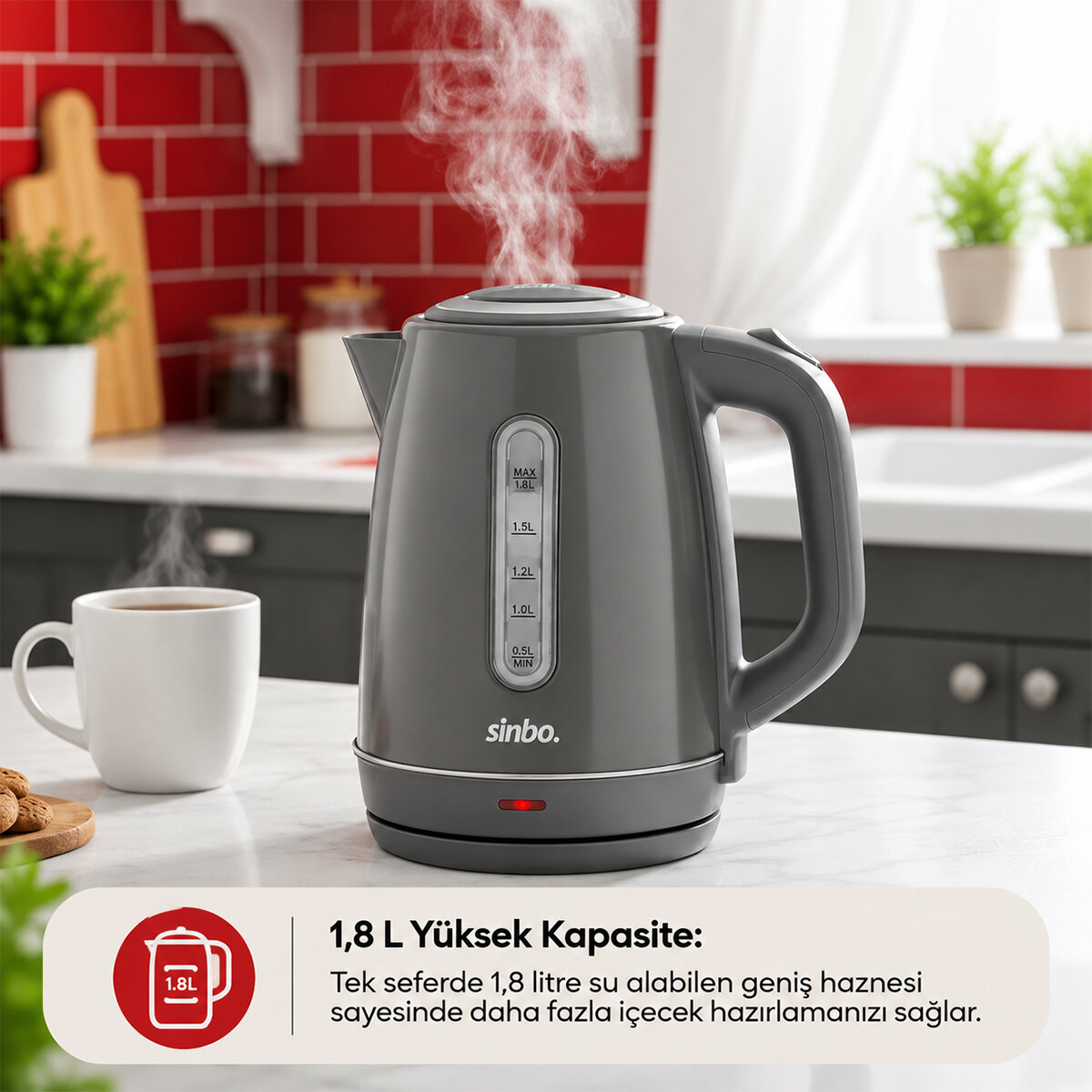 SİNBO SK-8031 ( GRİ ) ( ÇELİK ) KETTLE SU ISITICISI (KABLOSUZ KULLANIM) ( 1.8LT ) (360° DÖNEBİLME) (OTOMATİK KAPANMA)*4 SİNBO SK-8031 ( GRİ ) ( ÇELİK ) KETTLE SU ISITICISI (KABLOSUZ KULLANIM) ( 1.8LT ) (360° DÖNEBİLME) (OTOMATİK KAPANMA)*4