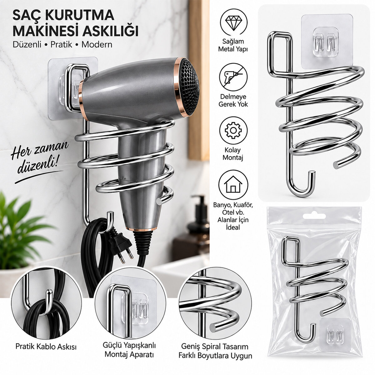 KRT-1162 ( KROM & METAL ) FÖNLÜK FÖN MAKİNE ASKISI ( YAPIŞKAN ASKILI )*50 KRT-1162 ( KROM & METAL ) FÖNLÜK FÖN MAKİNE ASKISI ( YAPIŞKAN ASKILI )*50