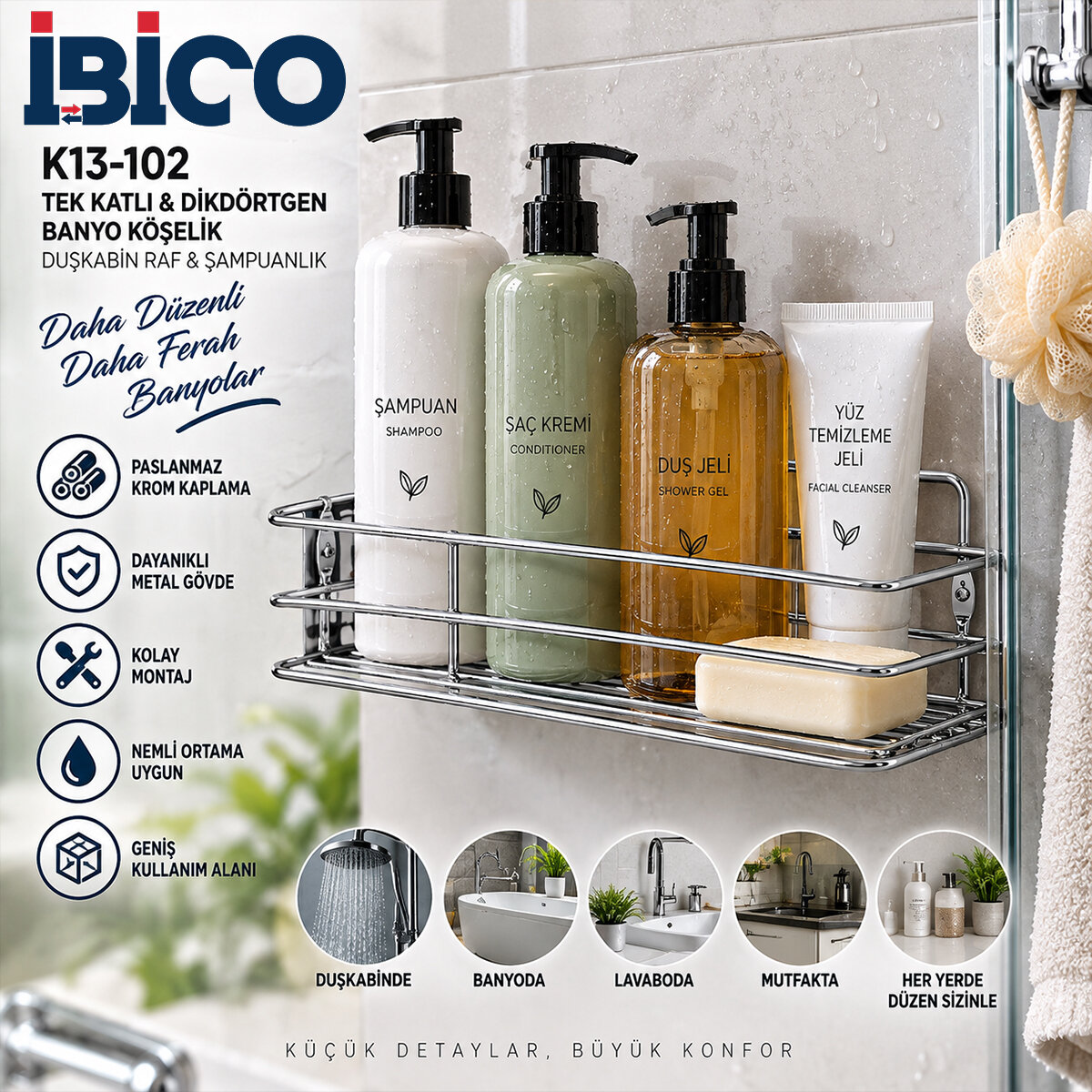 İBİCO K13-102 ( TEK KATLI & DİKDÖRTGEN ) ( KROM ) ( METAL ) BANYO KÖŞELİK & DUŞKABİN RAF & ŞAMPUANLIK*60 İBİCO K13-102 ( TEK KATLI & DİKDÖRTGEN ) ( KROM ) ( METAL ) BANYO KÖŞELİK & DUŞKABİN RAF & ŞAMPUANLIK*60