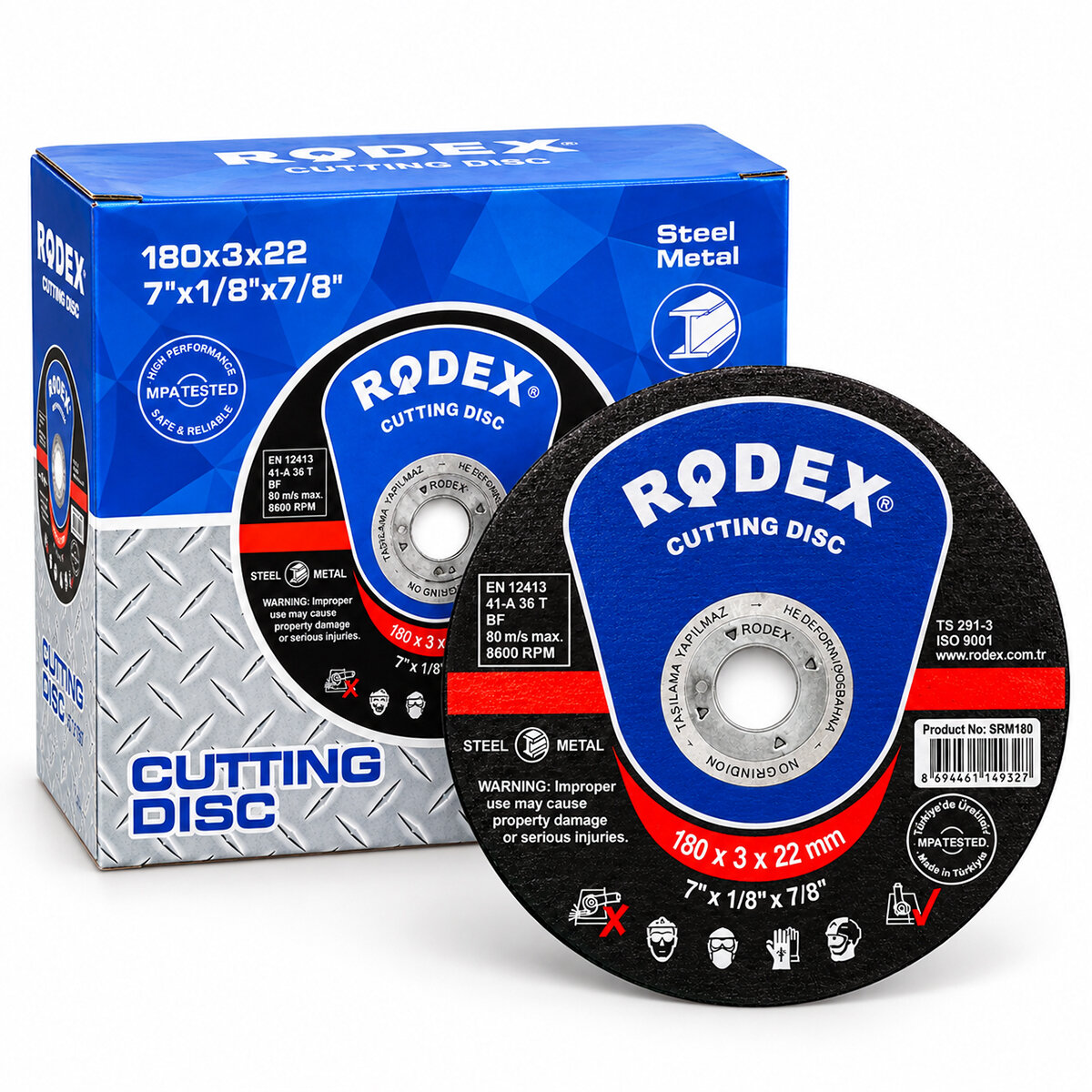 RODEX SRM-180 METAL KESİCİ DİSK ( 180X3X22MM ) FOR METAL ( SPRAL TAŞI )*150 RODEX SRM-180 METAL KESİCİ DİSK ( 180X3X22MM ) FOR METAL ( SPRAL TAŞI )*150