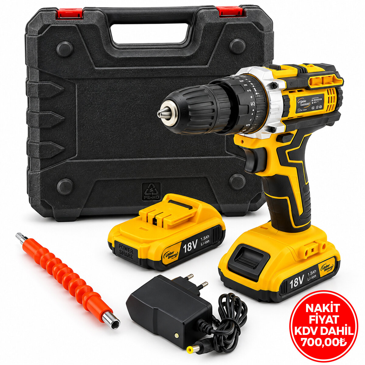 LIEBER GERMAN ATS1402 ( SARI ) ( 1850 RPM ) ( STANLIY-CORDLESS ) ( 18W ) ŞARJLI MATKAP SETİ ÇANTALI ( YEDEK BATARYA )*10