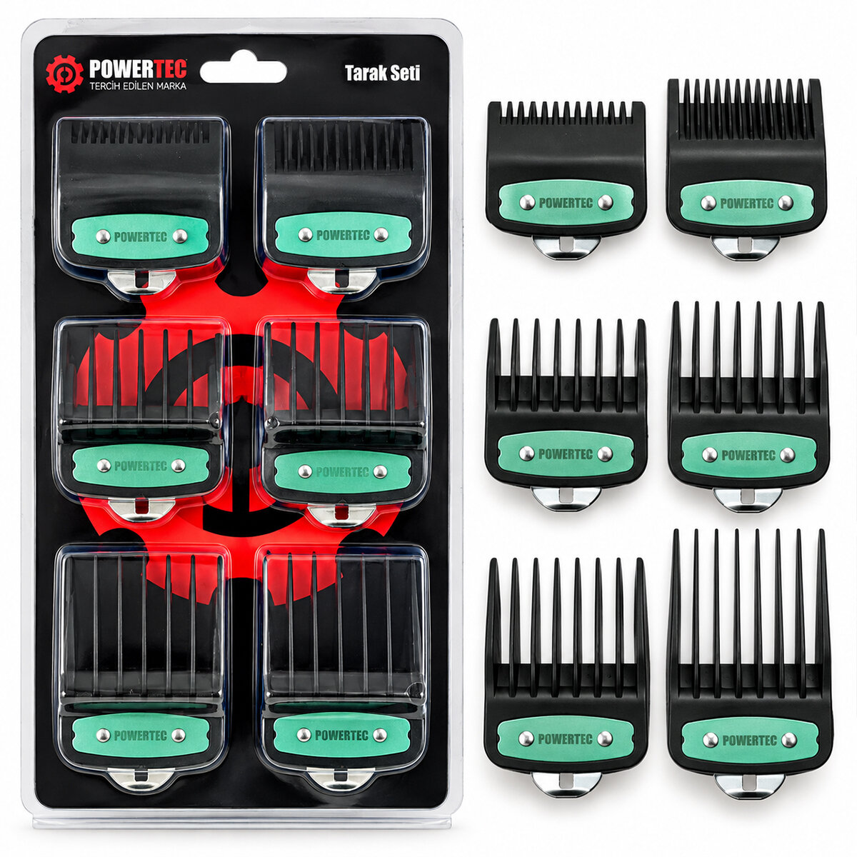 POWERTEC ( 6PCS ) MAKİNE TARAK SET ( SİYAH KLİPSİ )*100
