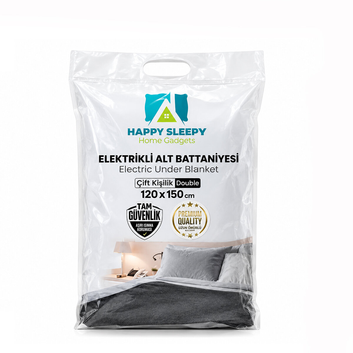 HAPPY SLEEPY HOME GADGET ( ELEKTRİKLİ ) BATTANİYE ( ÇİFT KİŞİLİK ) ( 120X150CM ) (220V-50Hz / 45/90W / 0.405A )*9=K