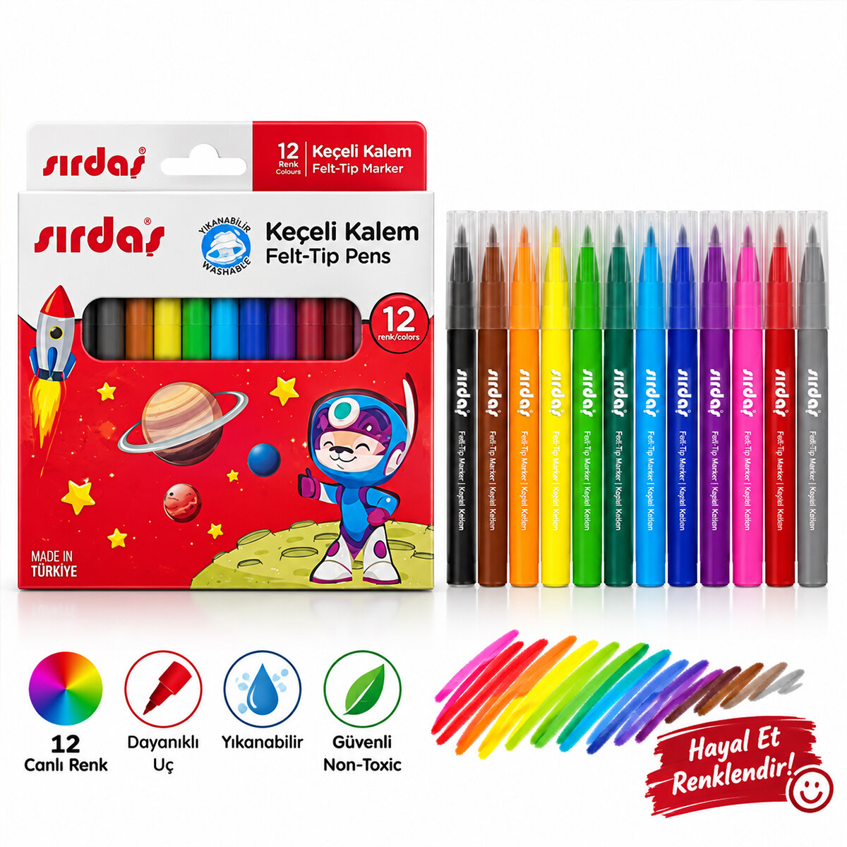 SIRDAŞ KOD-8012 ( 12PCS ) KEÇELİ KALEM ( KARIŞIK RENK )*12X12