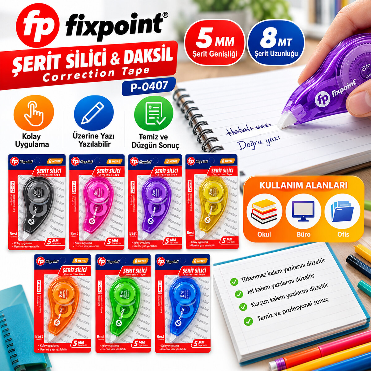 FİXPOİNT P-0407 ŞERİT SİLİCİ & DAKSİL ( 5MM X 8MT )*24X24